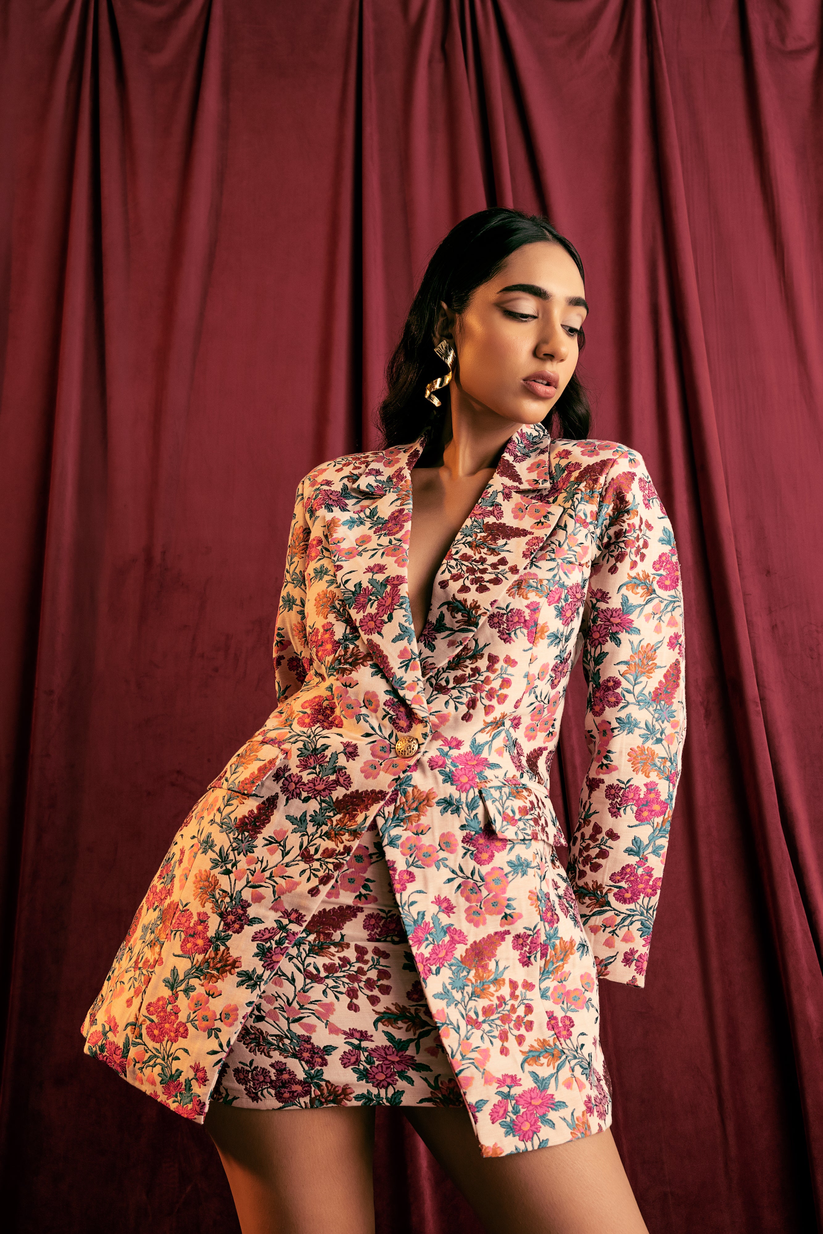 Model in Lea blazer jacket — shop women's outerwear blazers and jackets India
