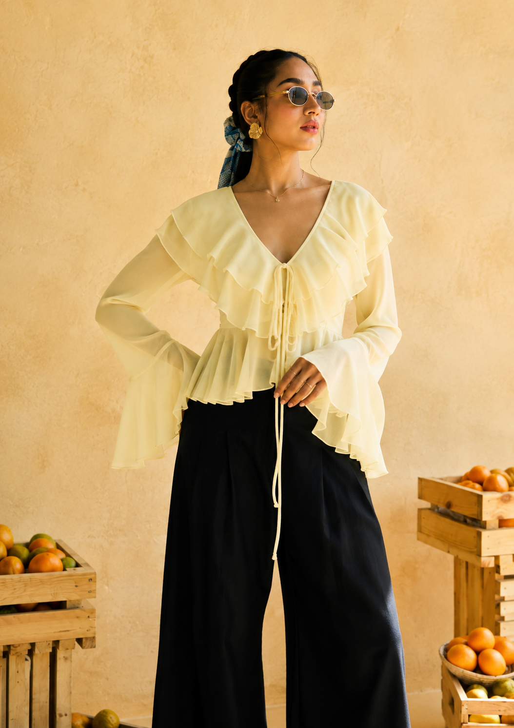 Briar Lemon Yellow Ruffled Boho Blouse
