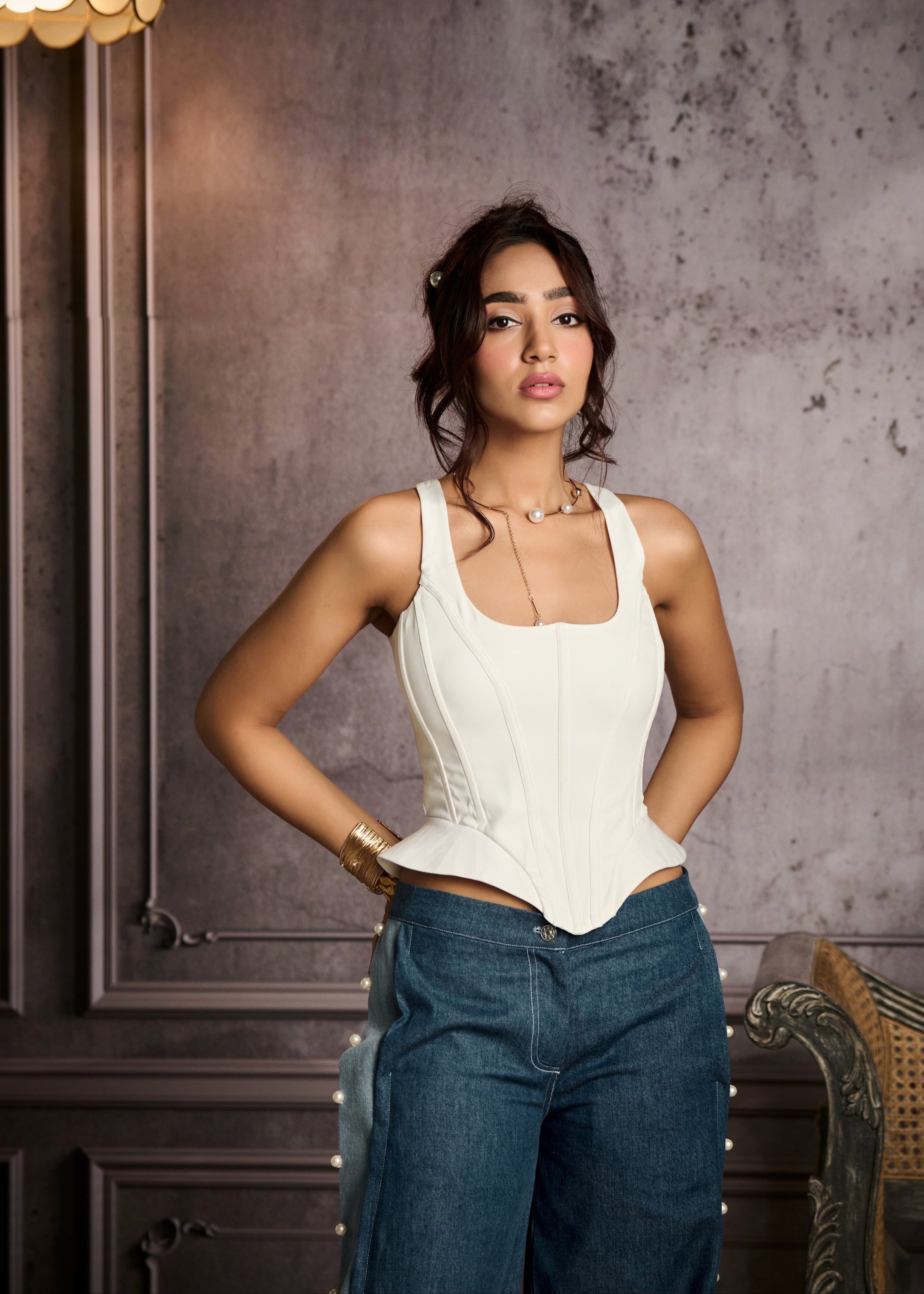 Hela White Structured Corset Top