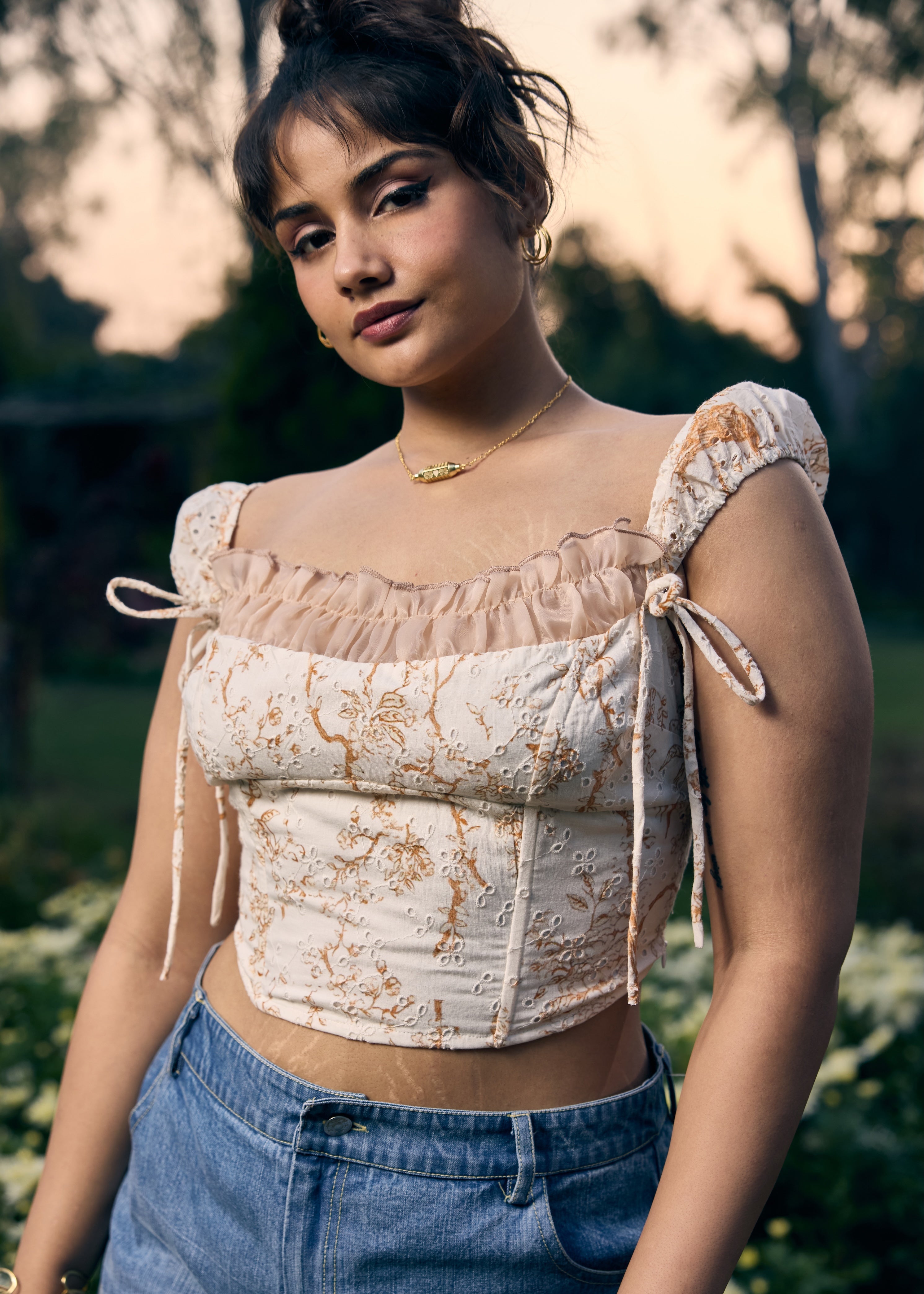 Shania Peach White Corset Top