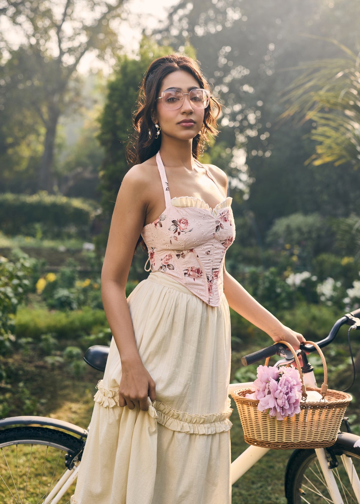 Hayden Pink Floral Printed Halter Neck Corset Top