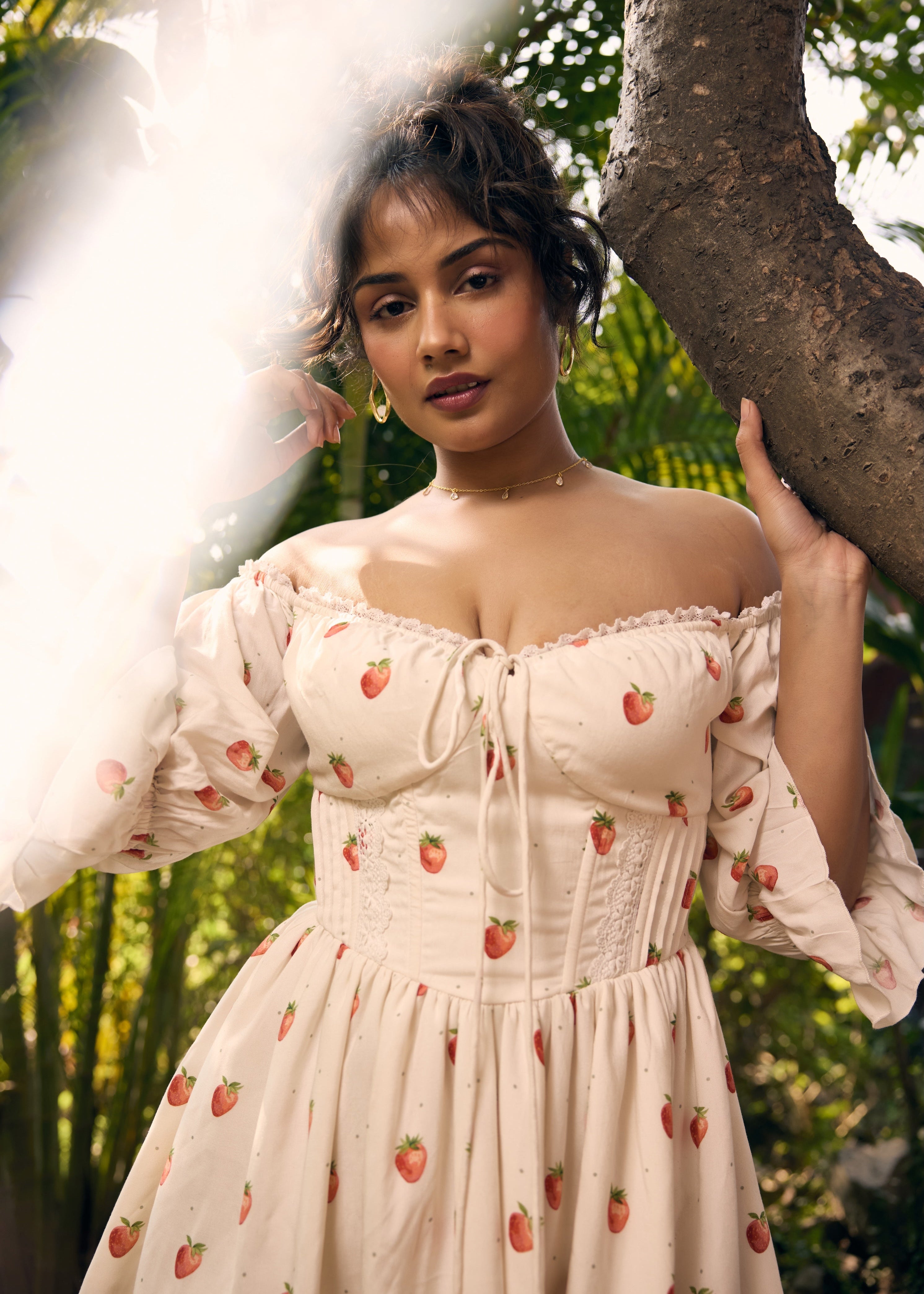 Lillibeth White Strawberry Printed Mini Dress