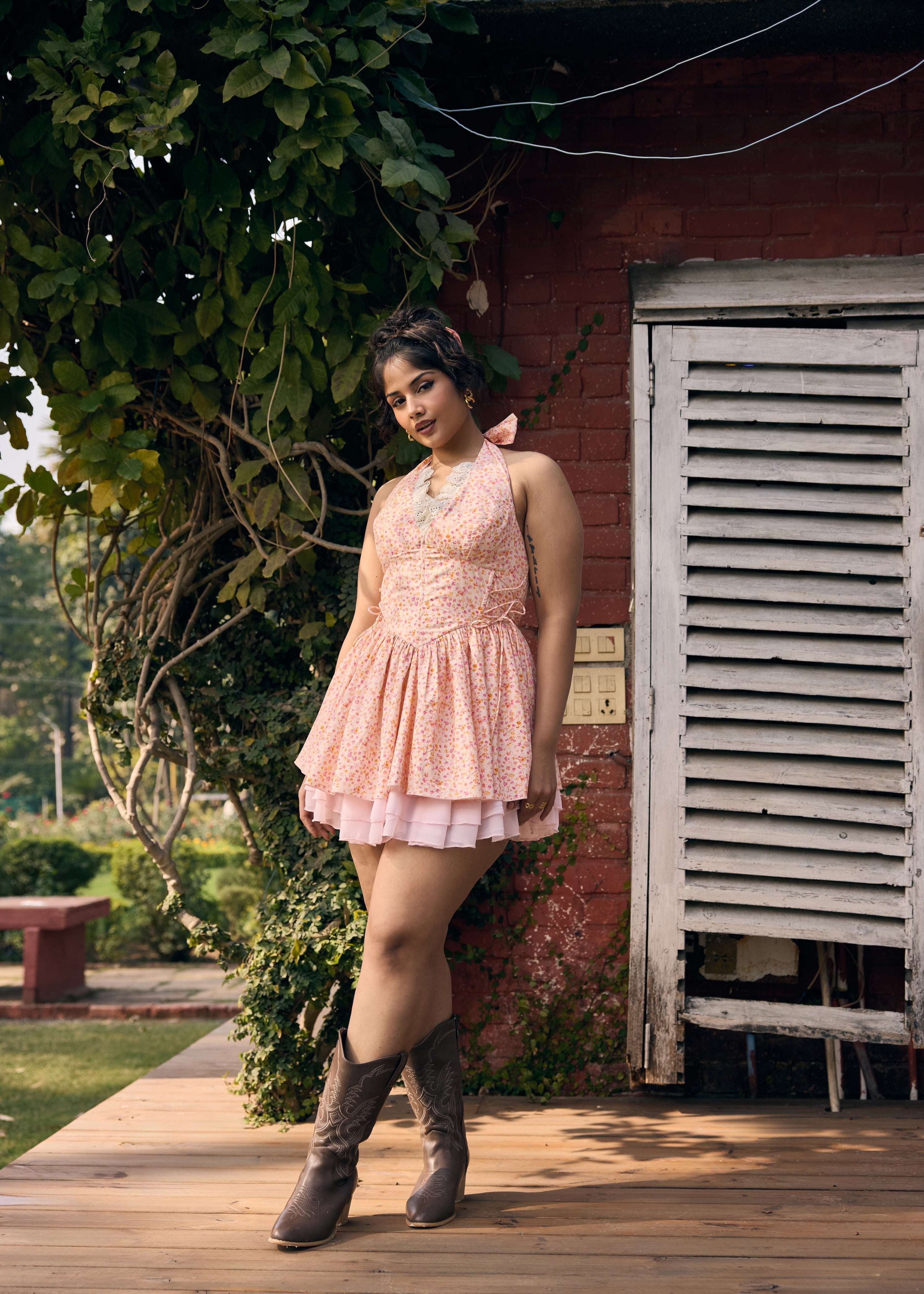 Renesmee Light Pink Printed Floral Mini Dress