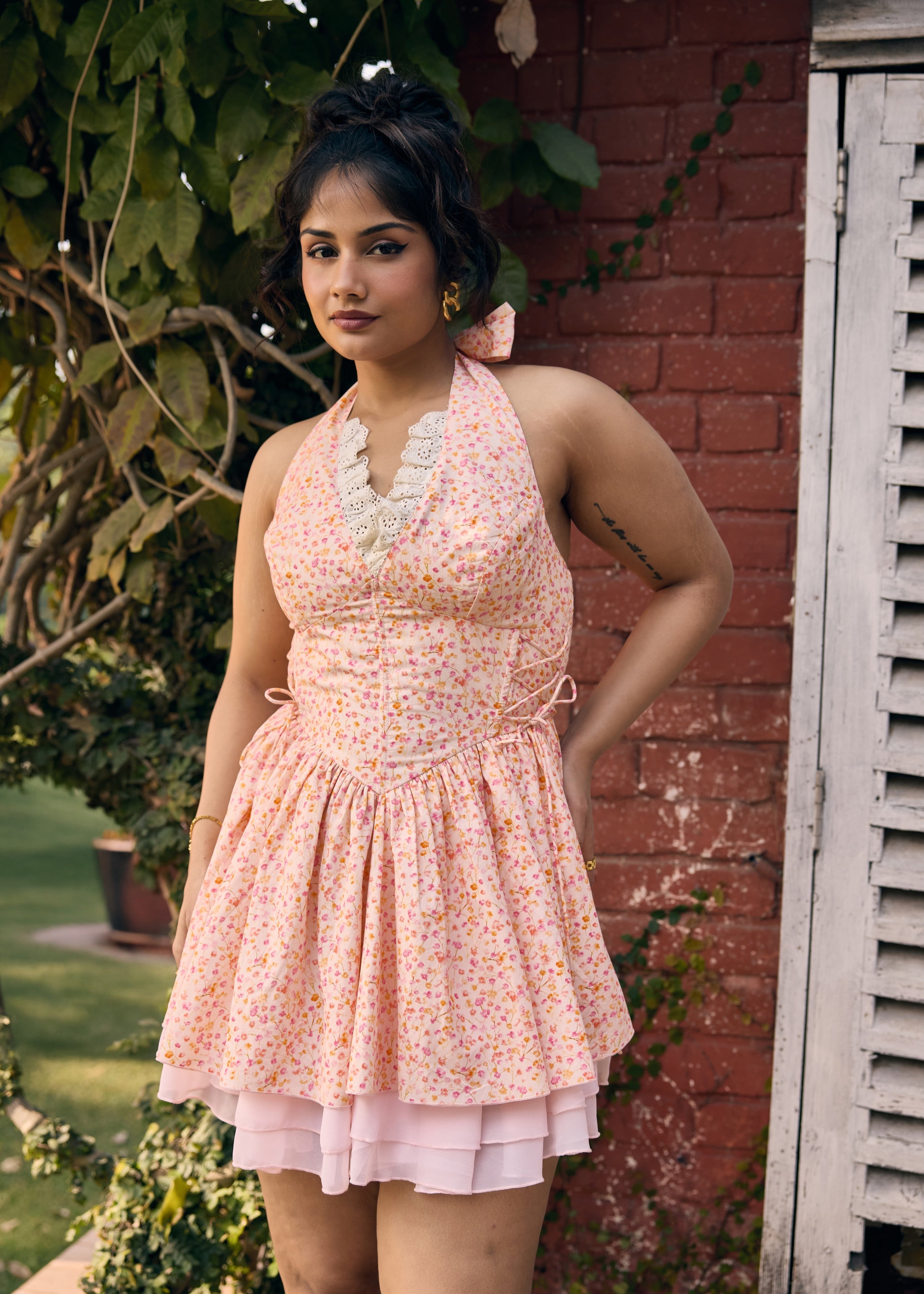Renesmee Light Pink Printed Floral Mini Dress