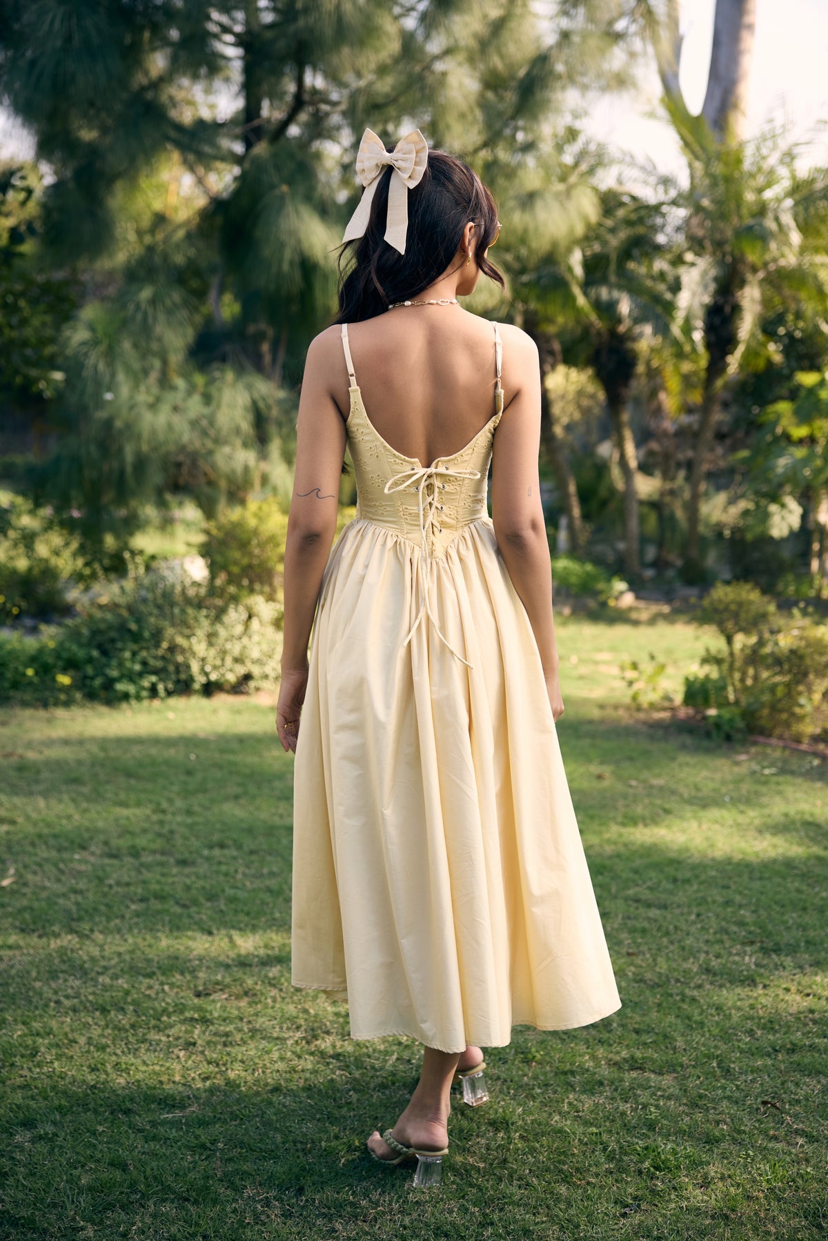 Edwina Butter Yellow Corset Maxi Dress
