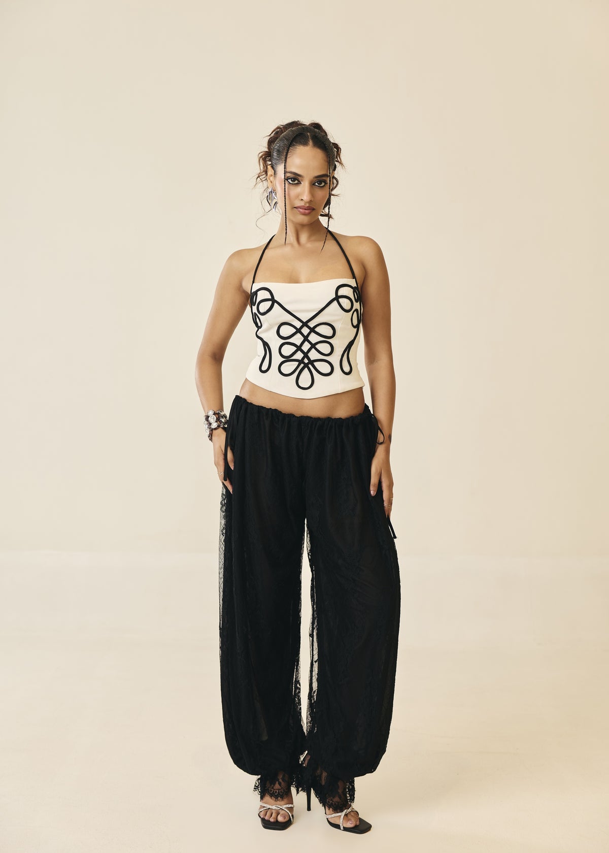 Odalys Ivory Cord Embroidery Halter Top