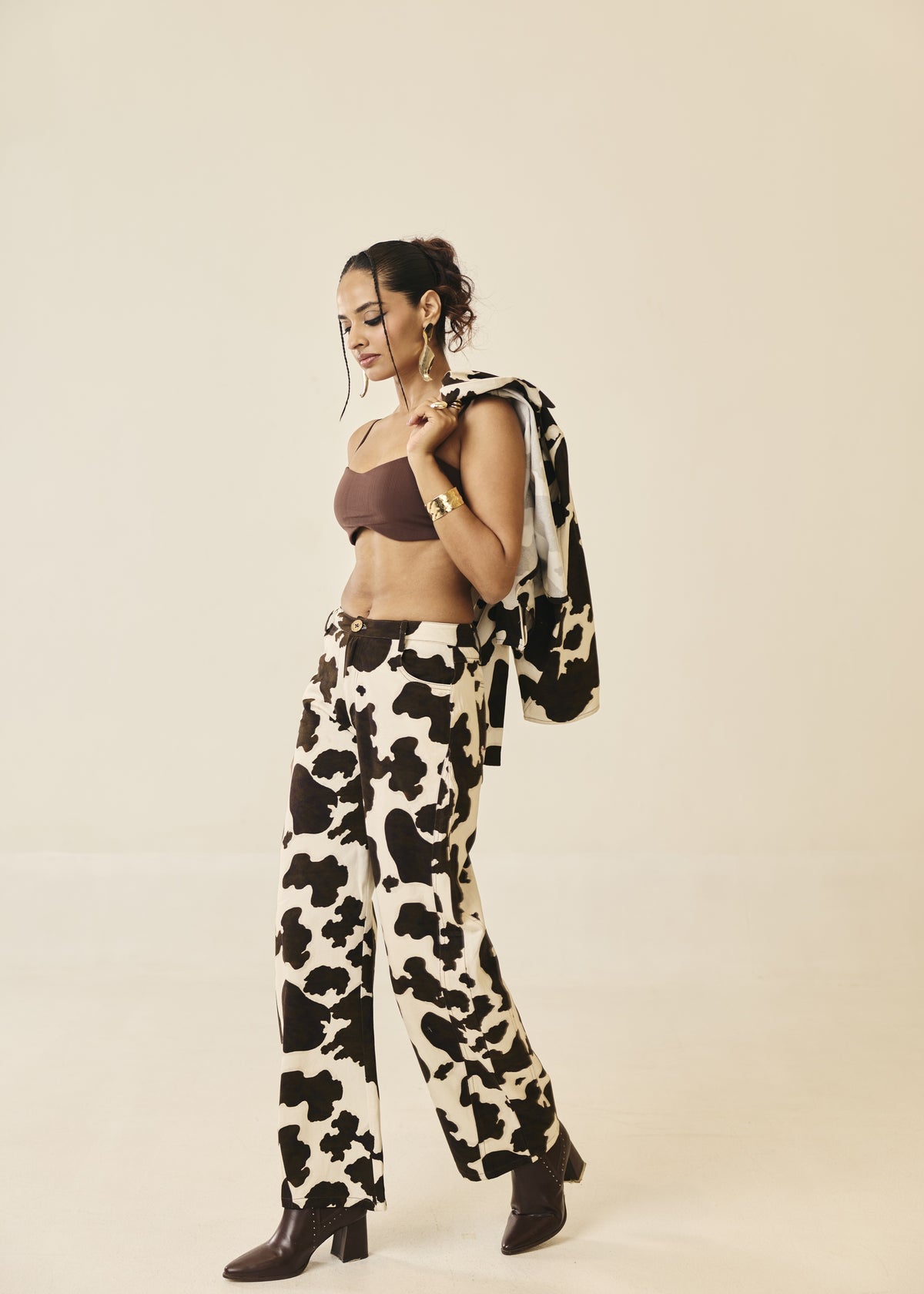 Bessie Cow-Print Cropped Twill Jacket