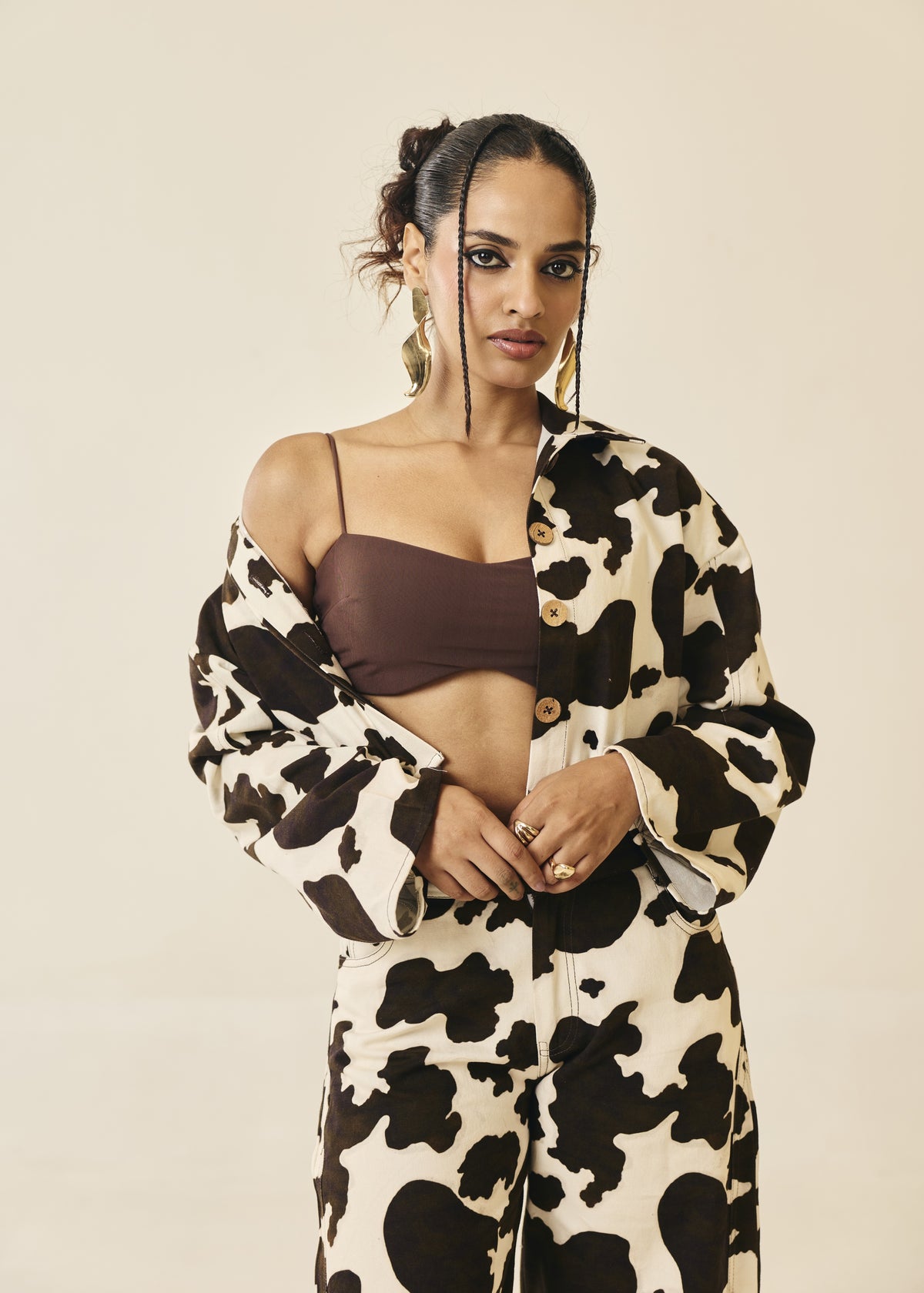 Bessie Cow-Print Cropped Twill Jacket