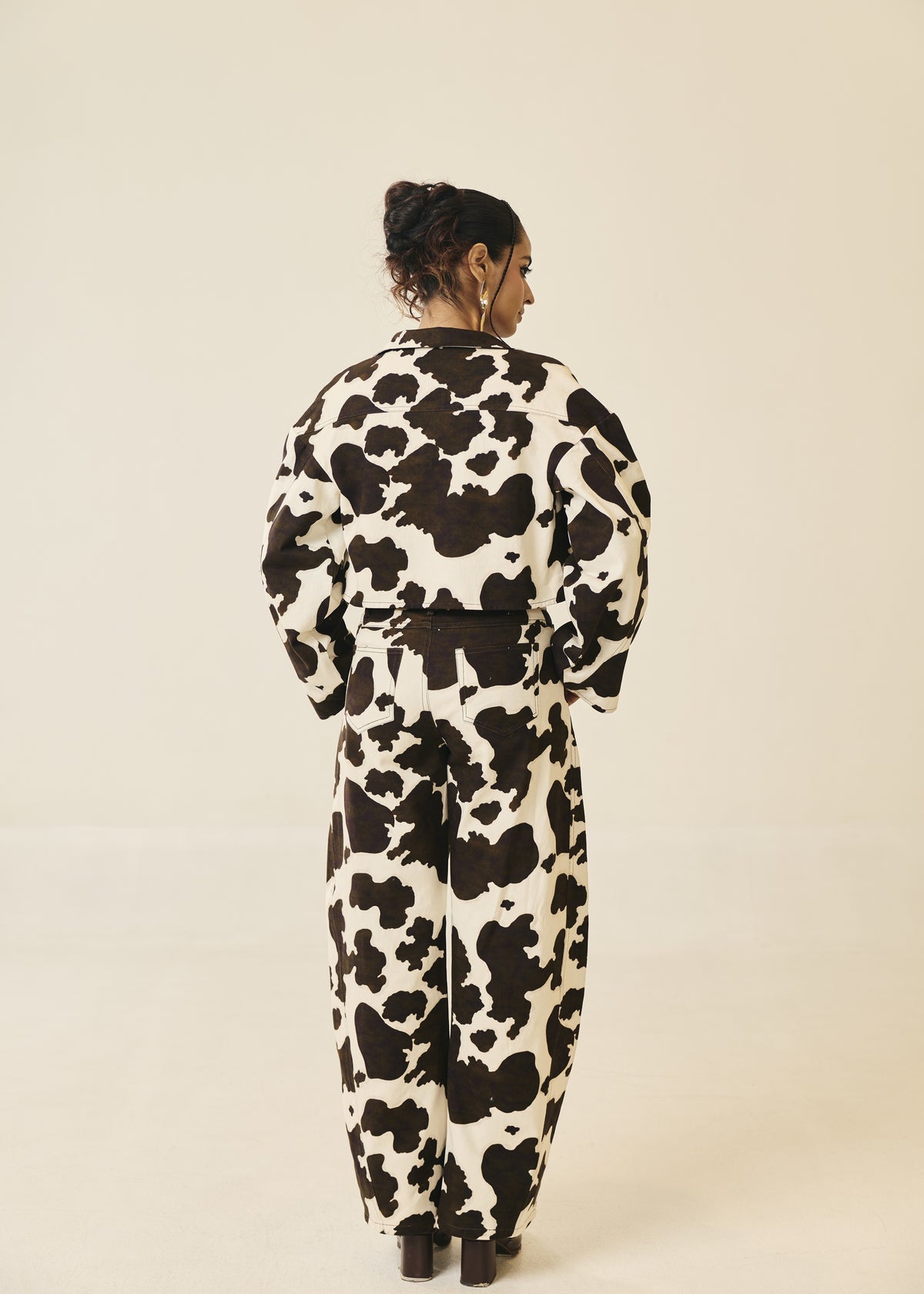 Bessie Cow-Print Cropped Twill Jacket