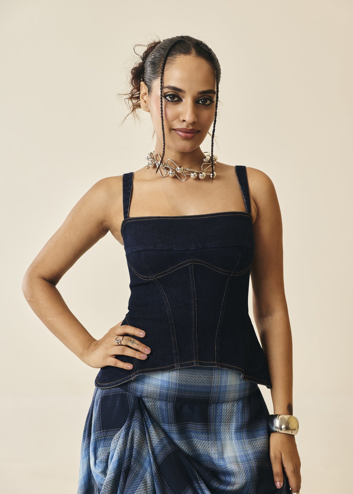 Corsetta Indigo Denim Bustier Structured Top