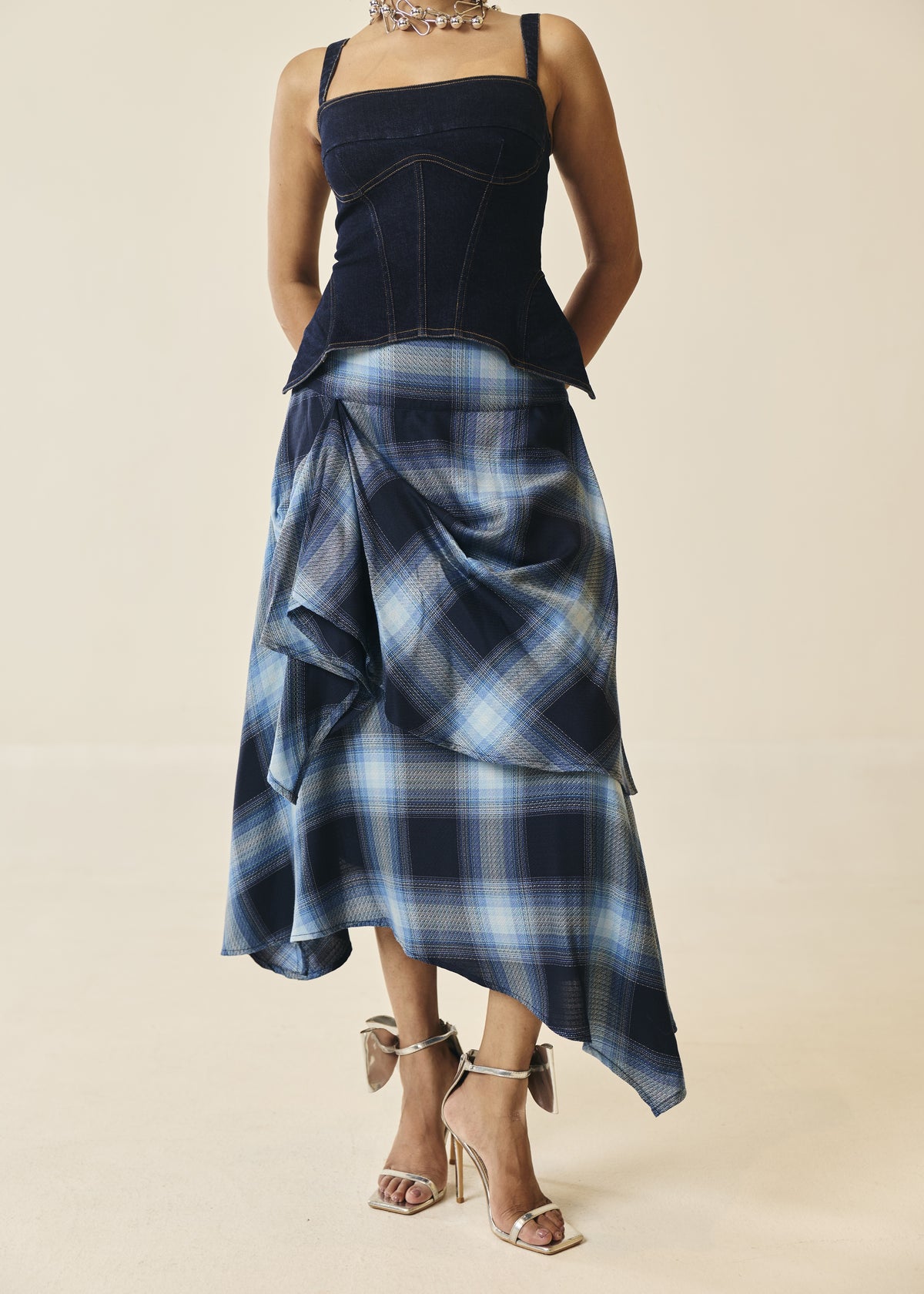 Corsetta Indigo Denim Bustier Structured Top