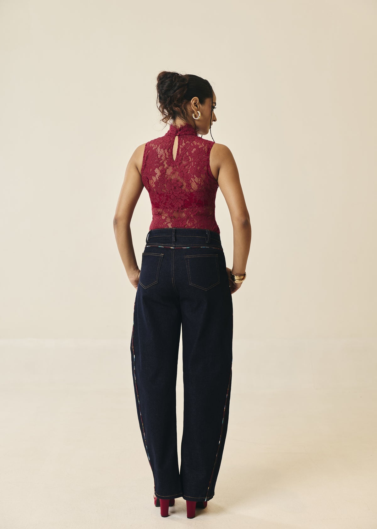 Ravello Plaid-Pocket Barrel Jeans
