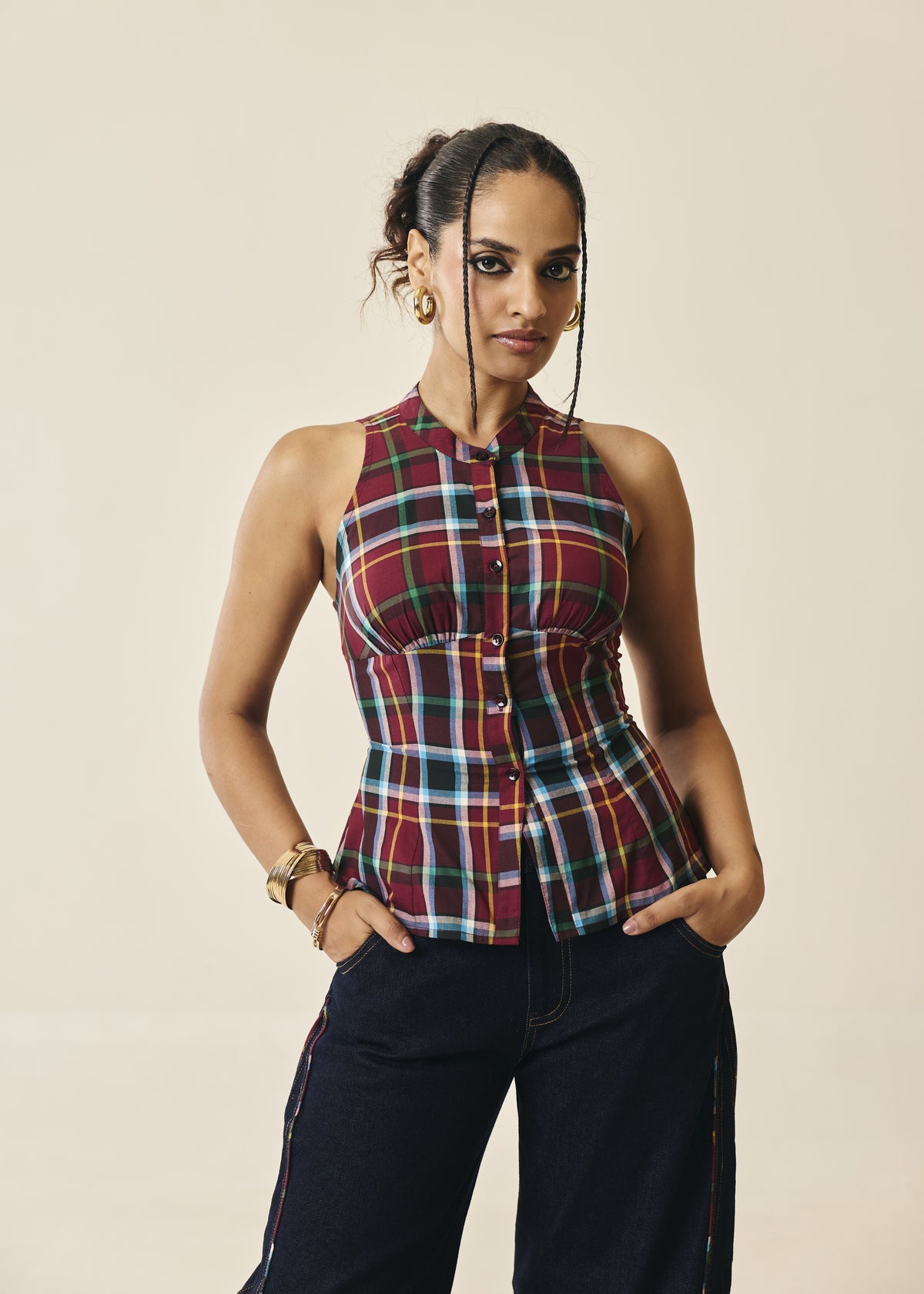 Larkspur Madrad Check Corset Shirt