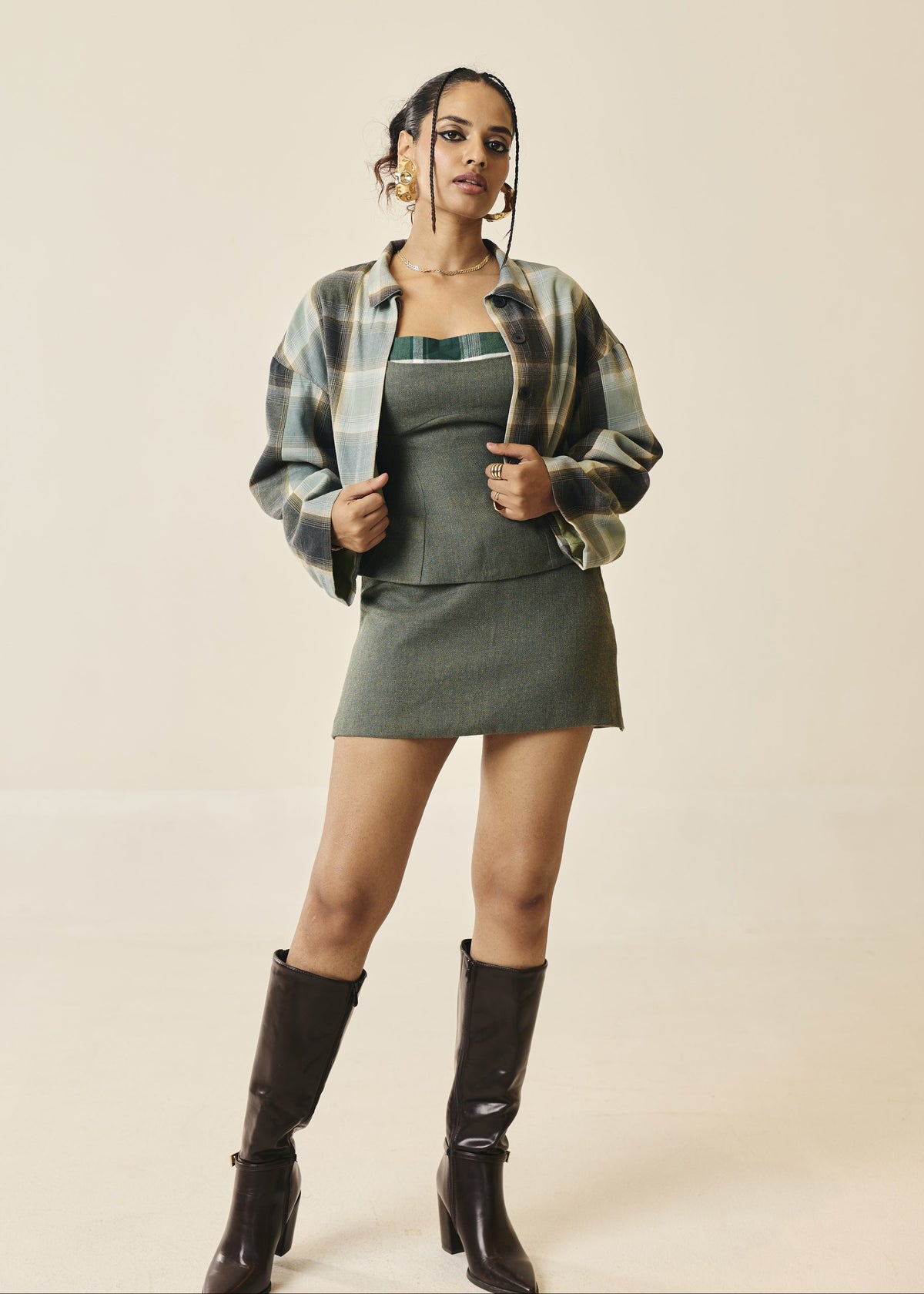 Everdene Sage Plaid Oversized Shacket