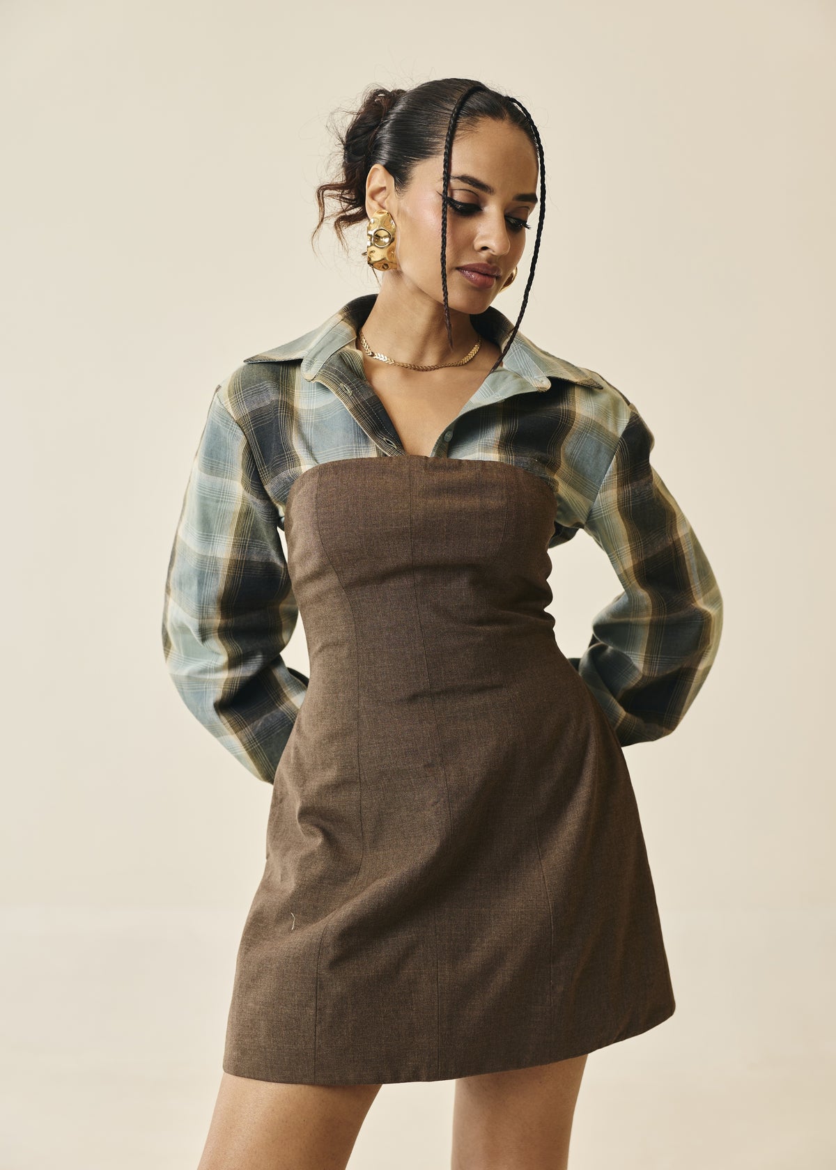Hazel Brown Structured Mini Dress