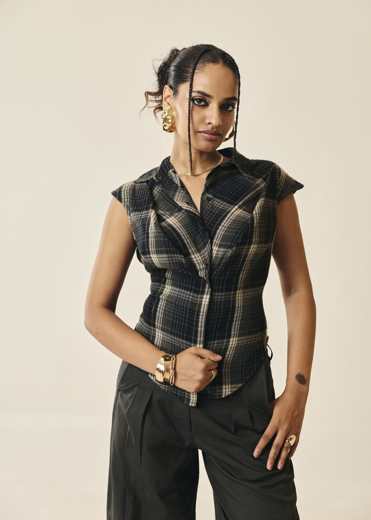 Maverick Moss Plaid Cropped Shirt