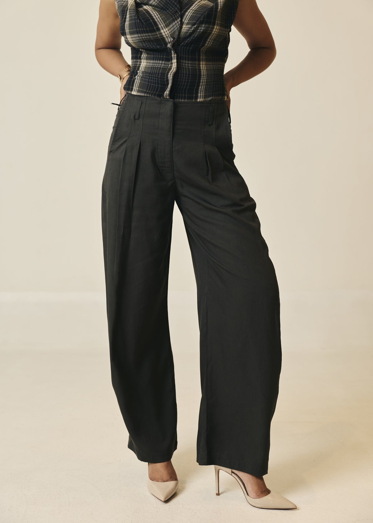 Sable Pleated Barrel Leg Trousers