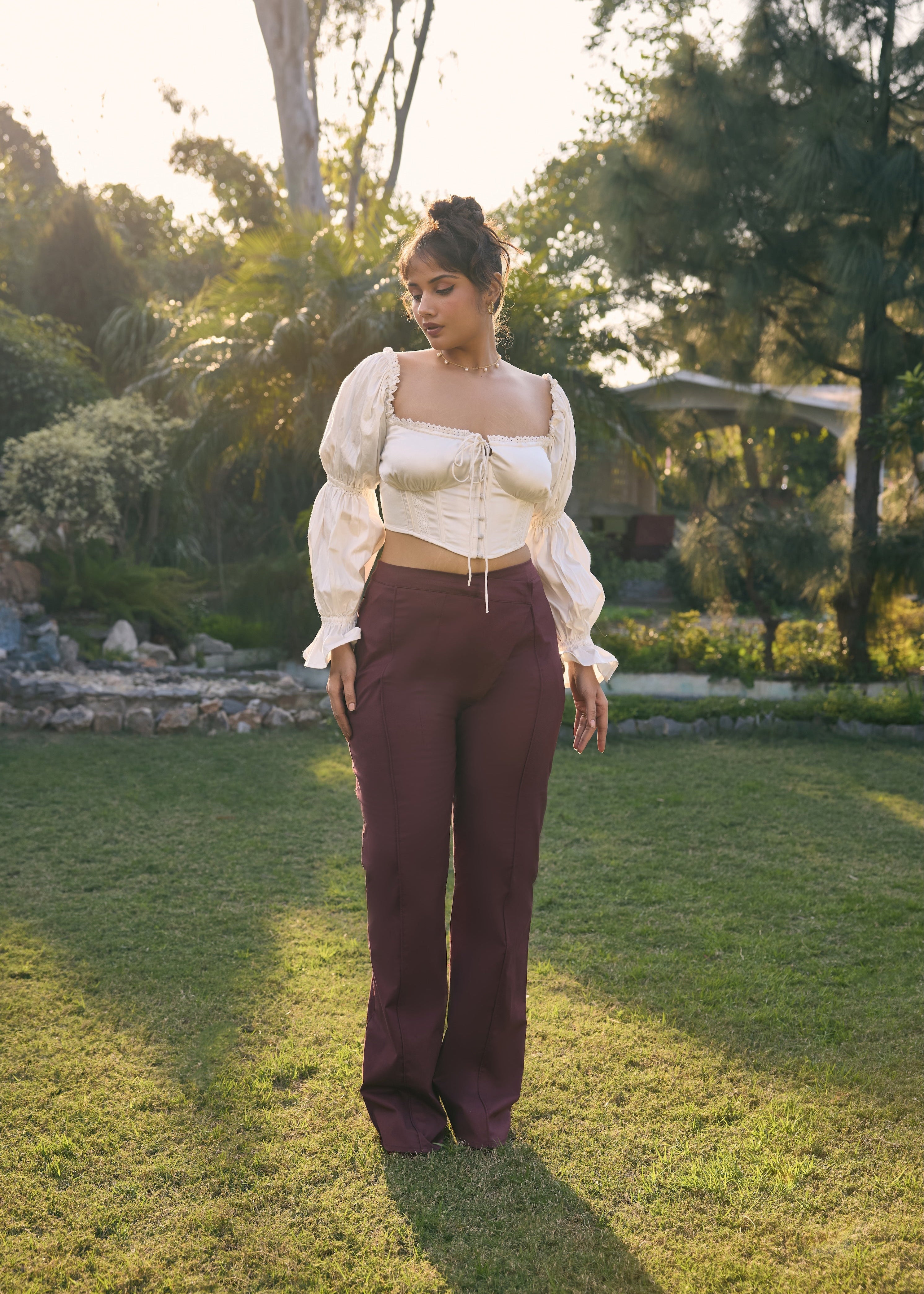 Myrtle White Puff Sleeves Corset Top