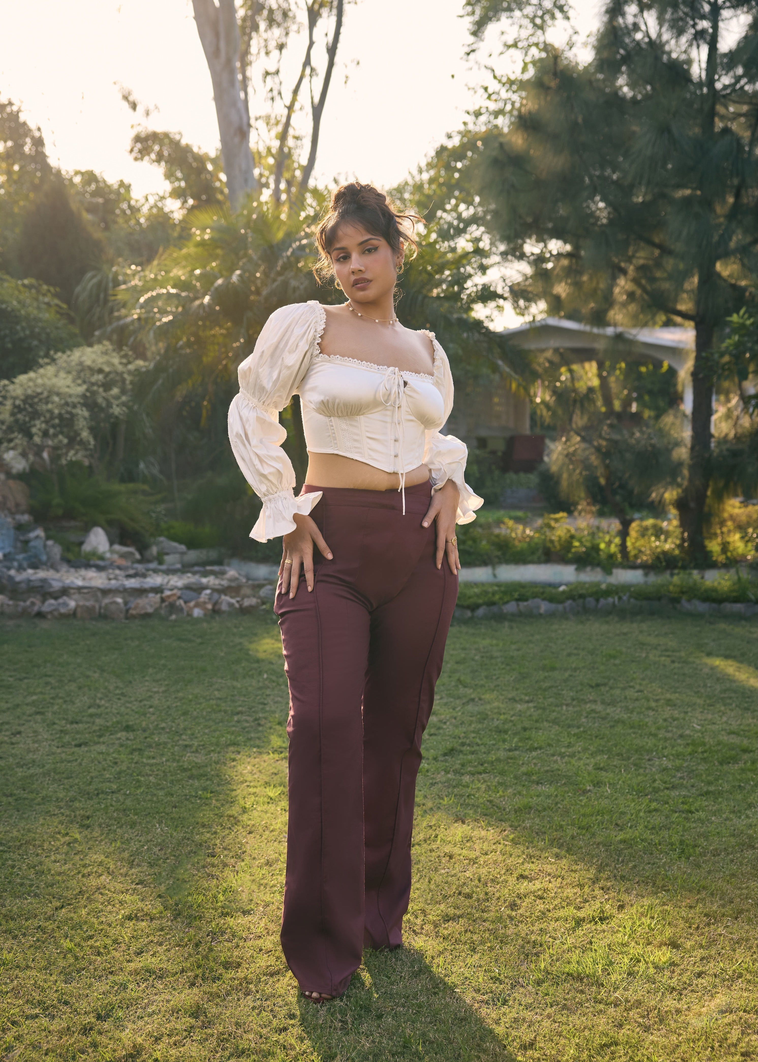 Myrtle White Puff Sleeves Corset Top