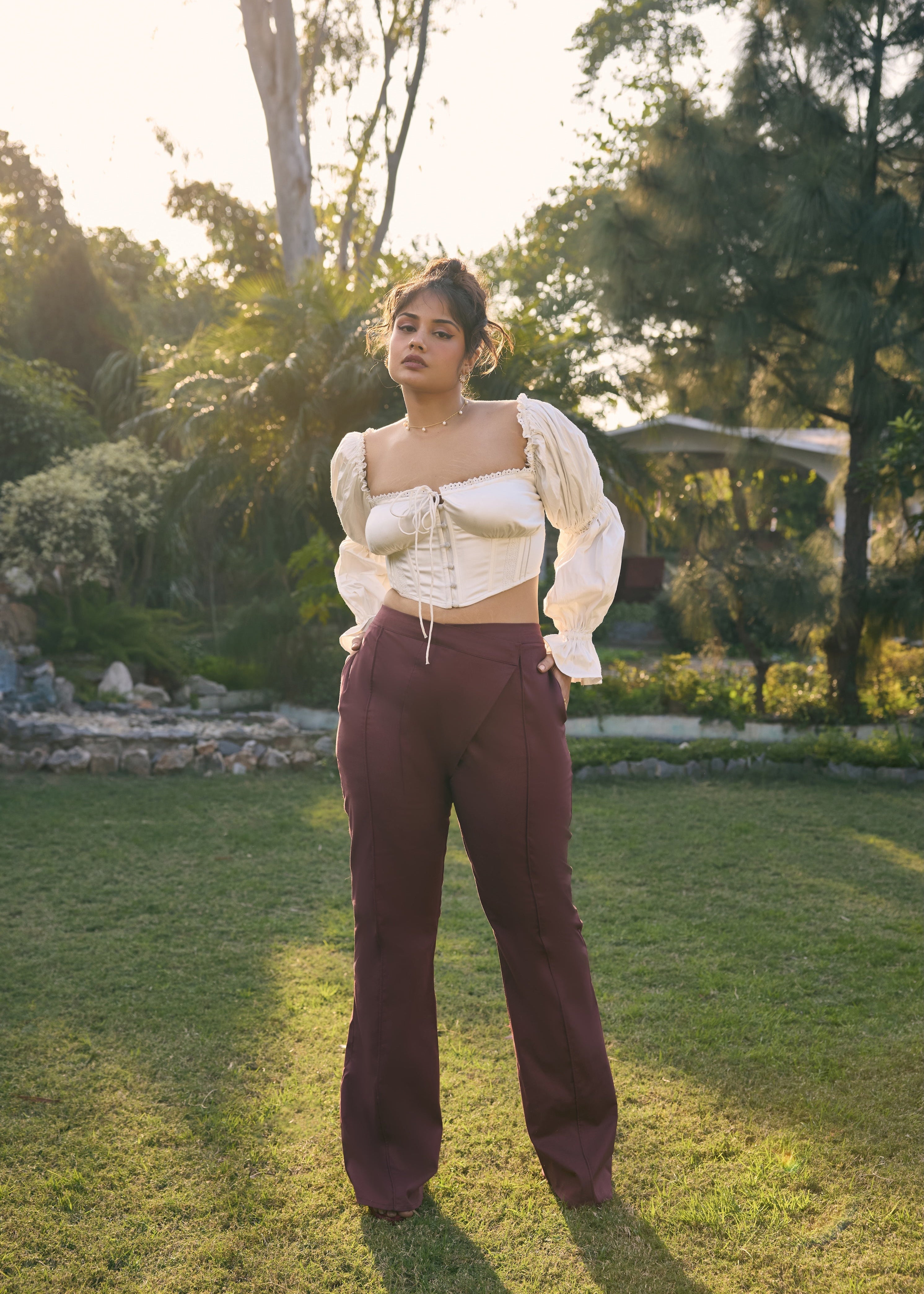 Myrtle White Puff Sleeves Corset Top