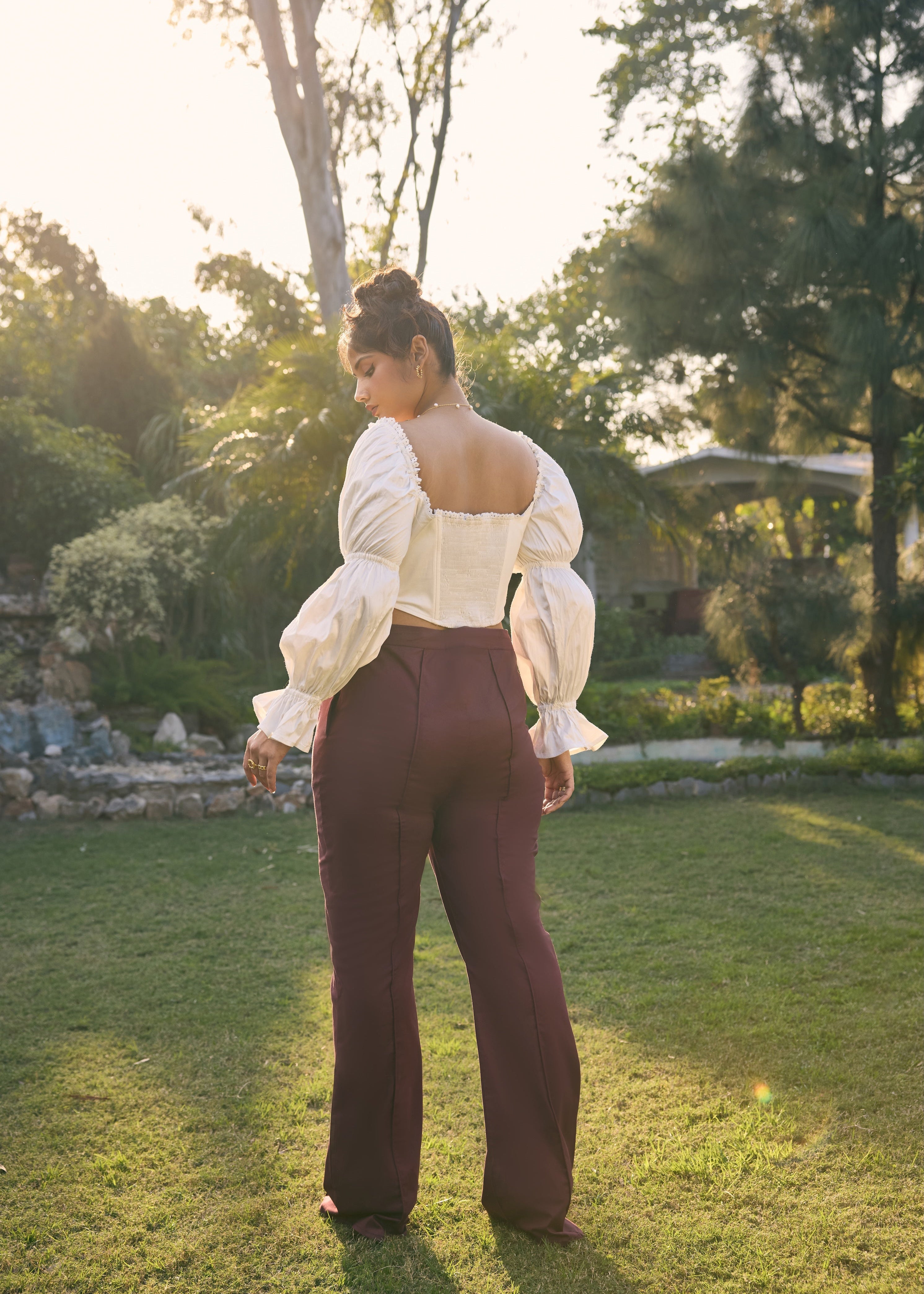 Myrtle White Puff Sleeves Corset Top