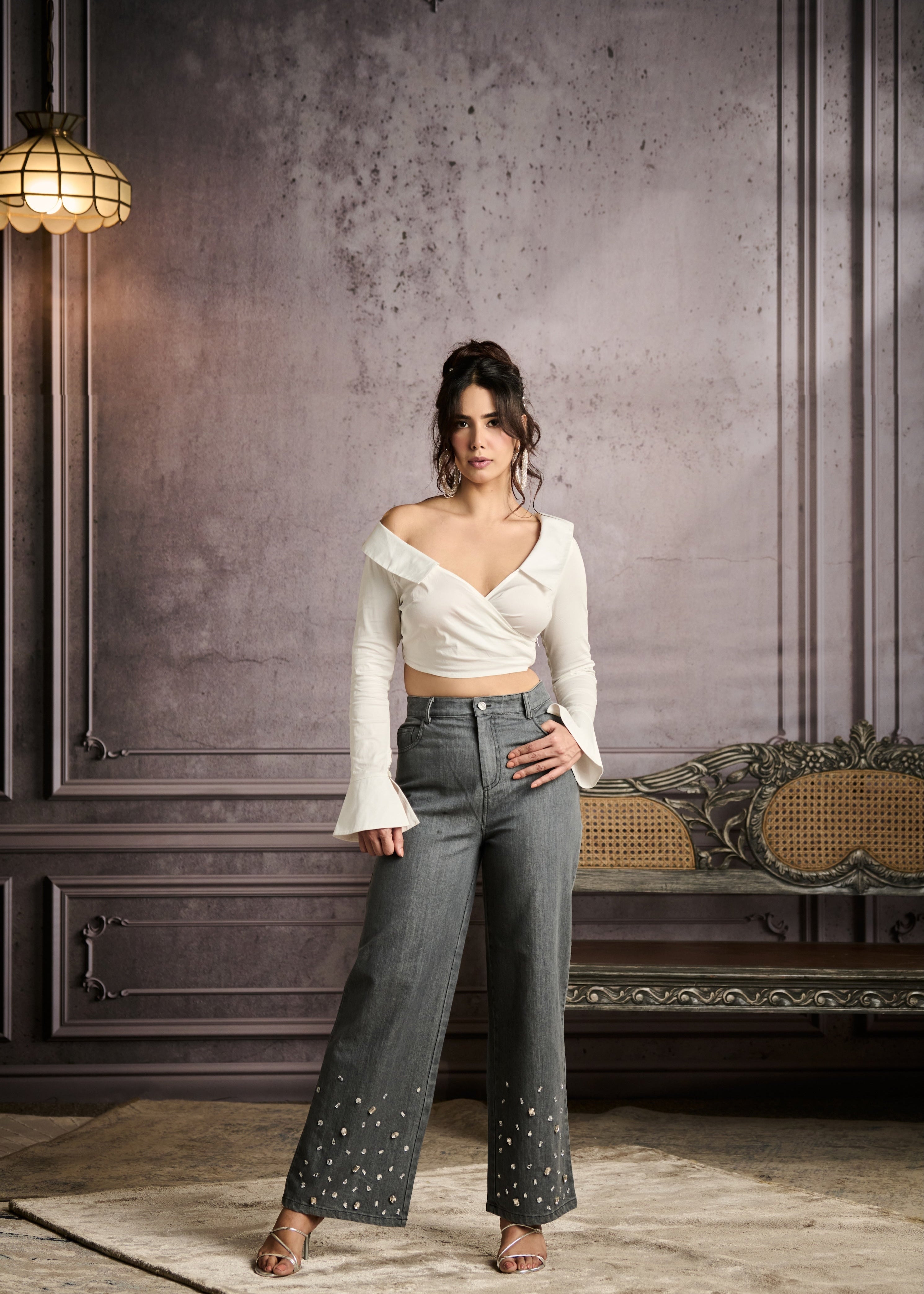Cosima White Full Sleeves Tailored Blouse