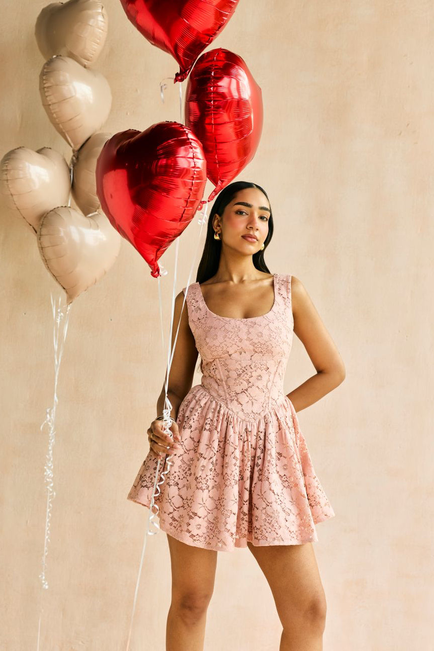 Natalia Blush Lace Corset Mini Dress