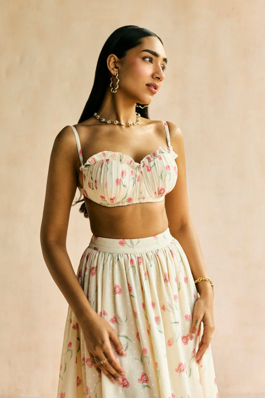 Elara Floral Butter Yellow Midi Skirt