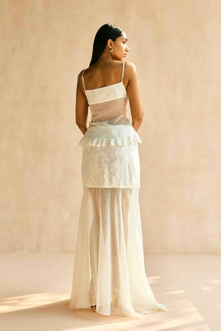 Lunara White Textured Flow Maxi Skirt