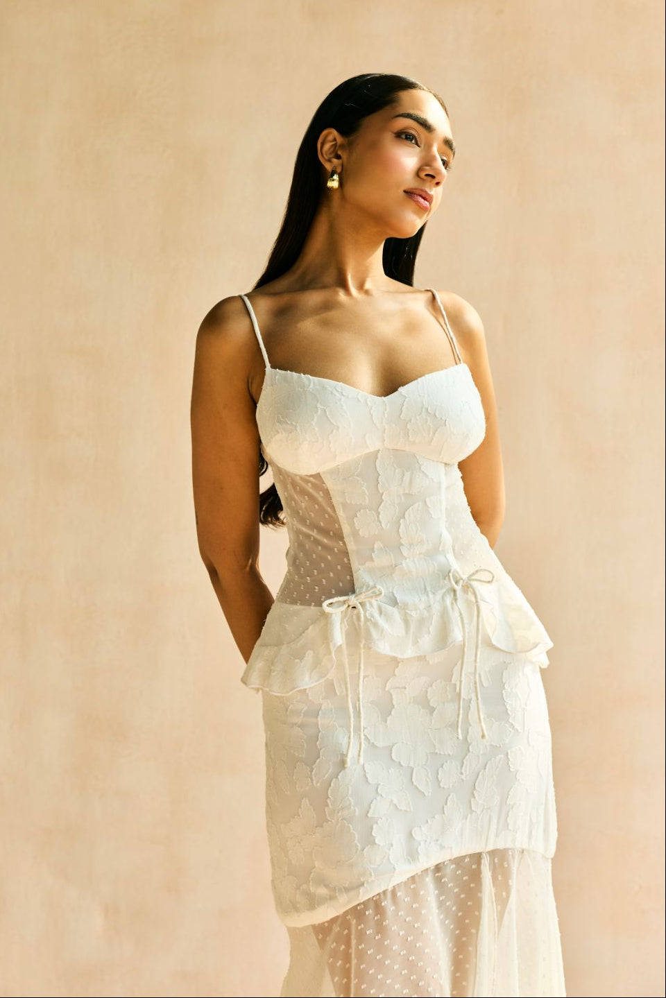 Lunara White Textured Flow Maxi Skirt