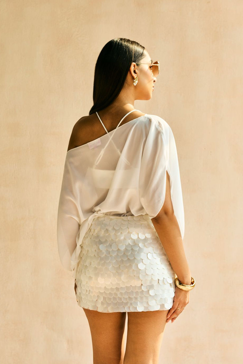 Arina White Sequence Skirt