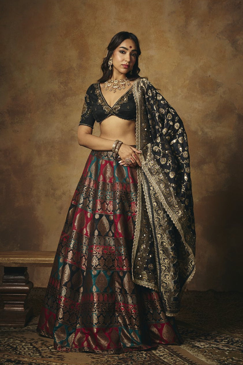 Mrinalini Black Hand Embroidered Raw Silk Blouse