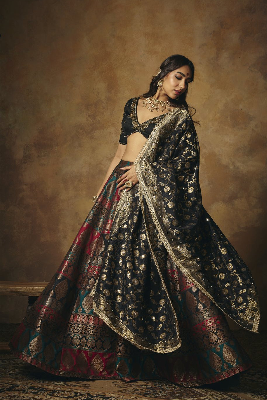 Mrinalini Black Hand Embroidered Raw Silk Blouse