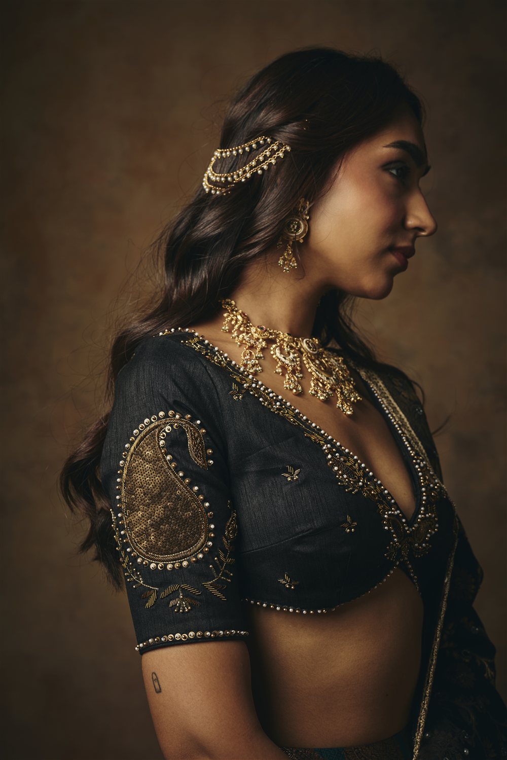 Mrinalini Black Hand Embroidered Raw Silk Blouse