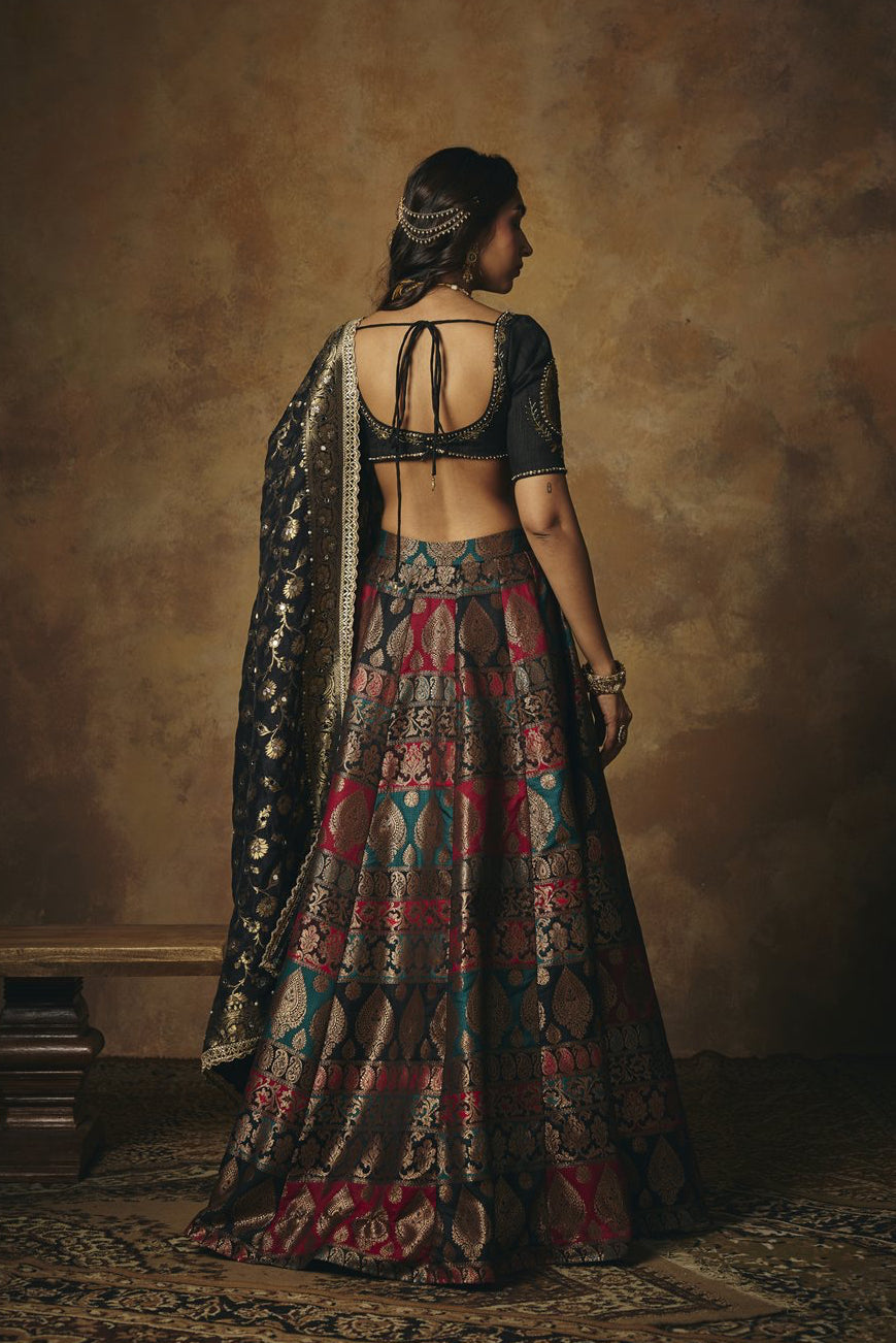 Mrinalini Black Hand Embroidered Raw Silk Blouse