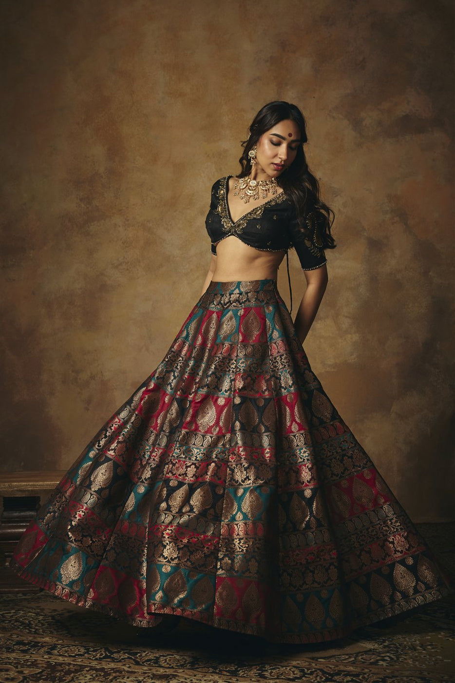 Mrinalini Black Hand Embroidered Raw Silk Blouse