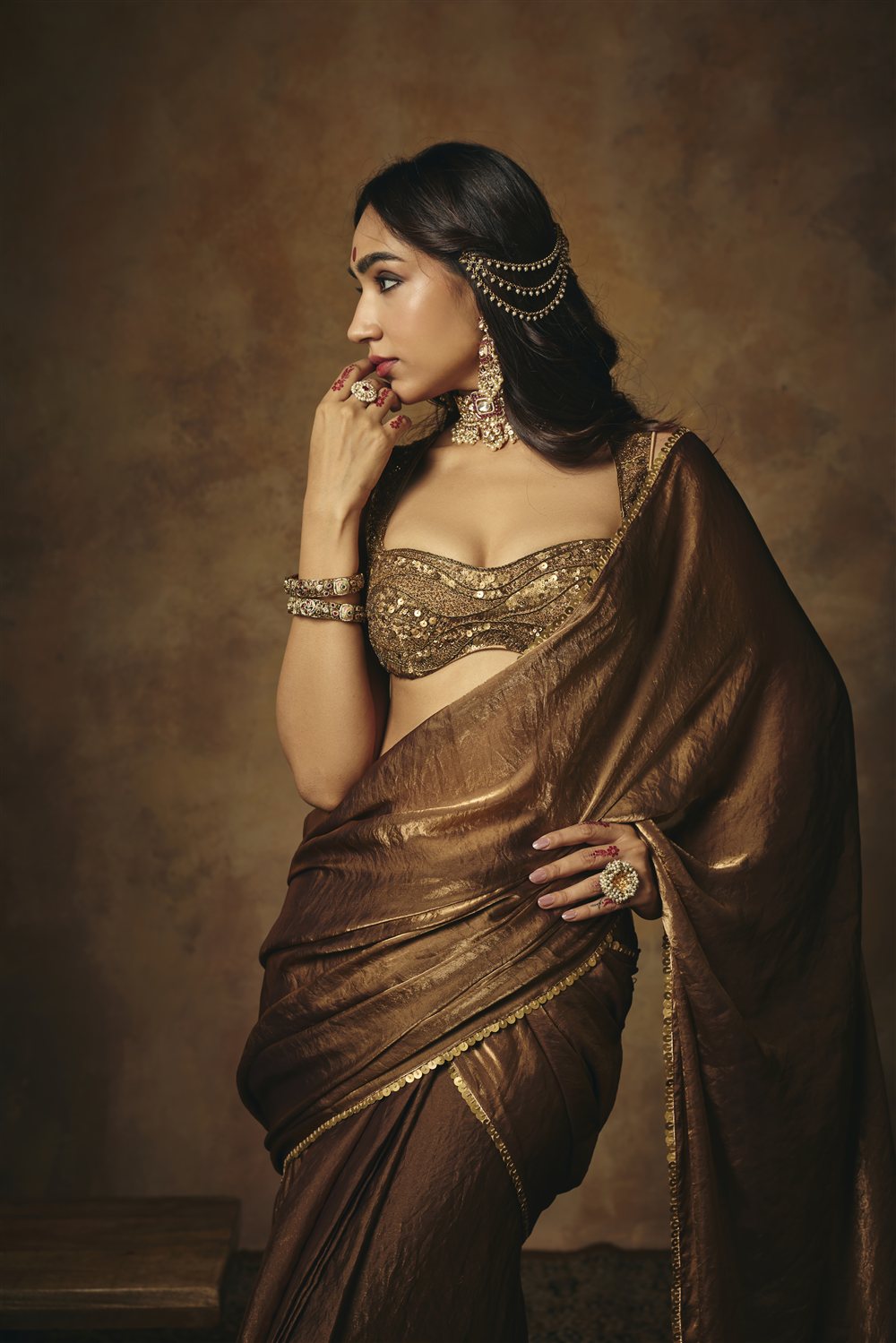 Hemangi Gold Dabka Embroidered Saree Set