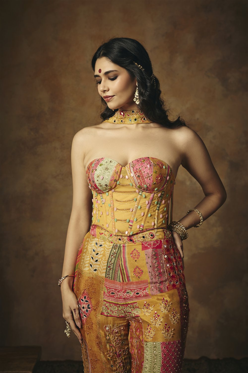 Vasumati Yellow Hand Embroidered Corset Blouse