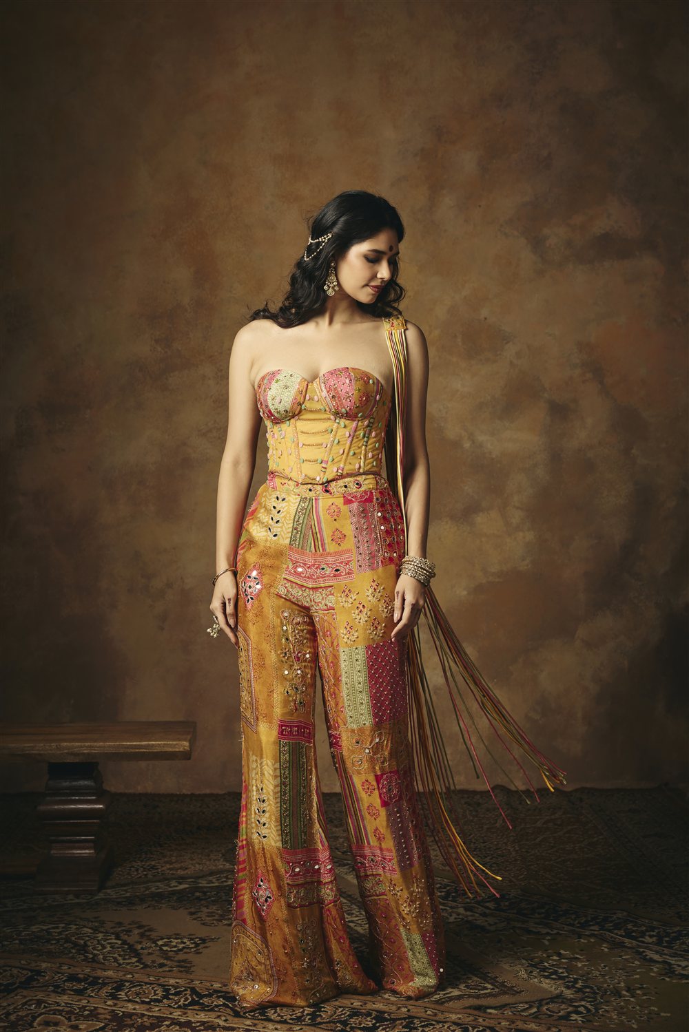 Vasumati Yellow Hand Embroidered Corset Blouse