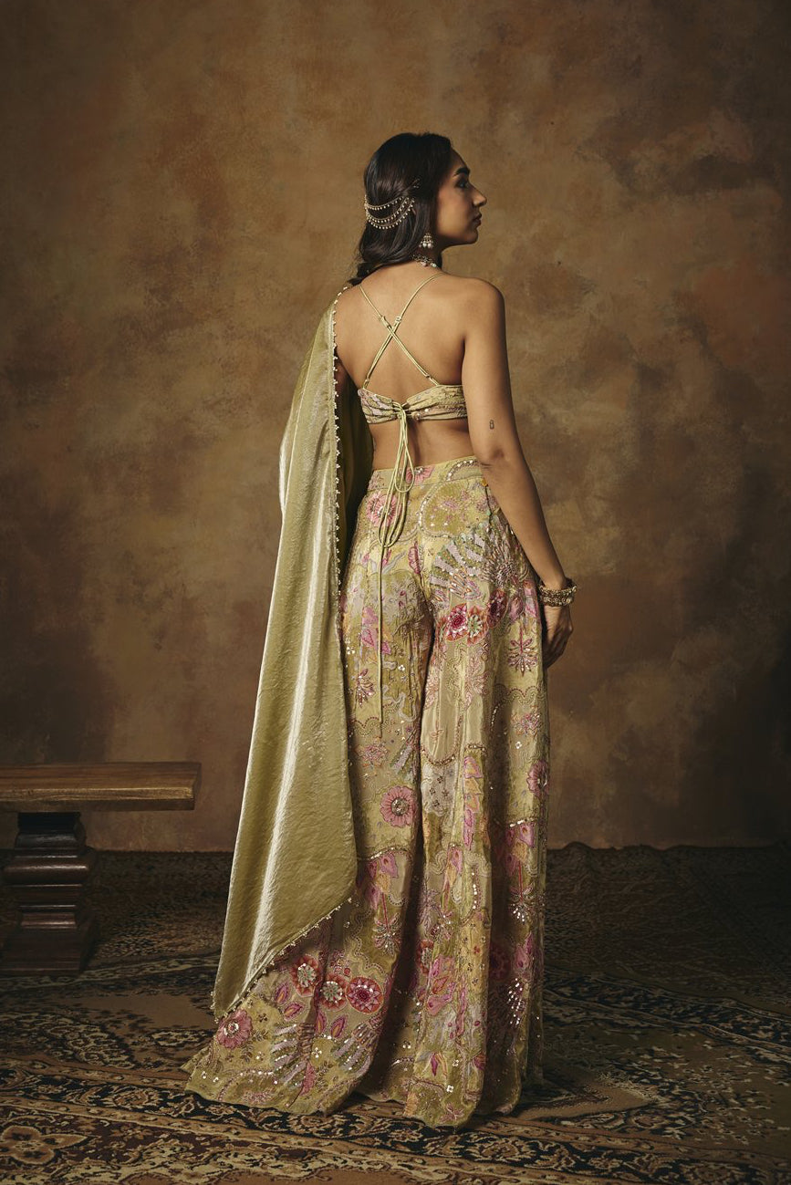 Kalish Green Embroidered Tassel Gharara Set