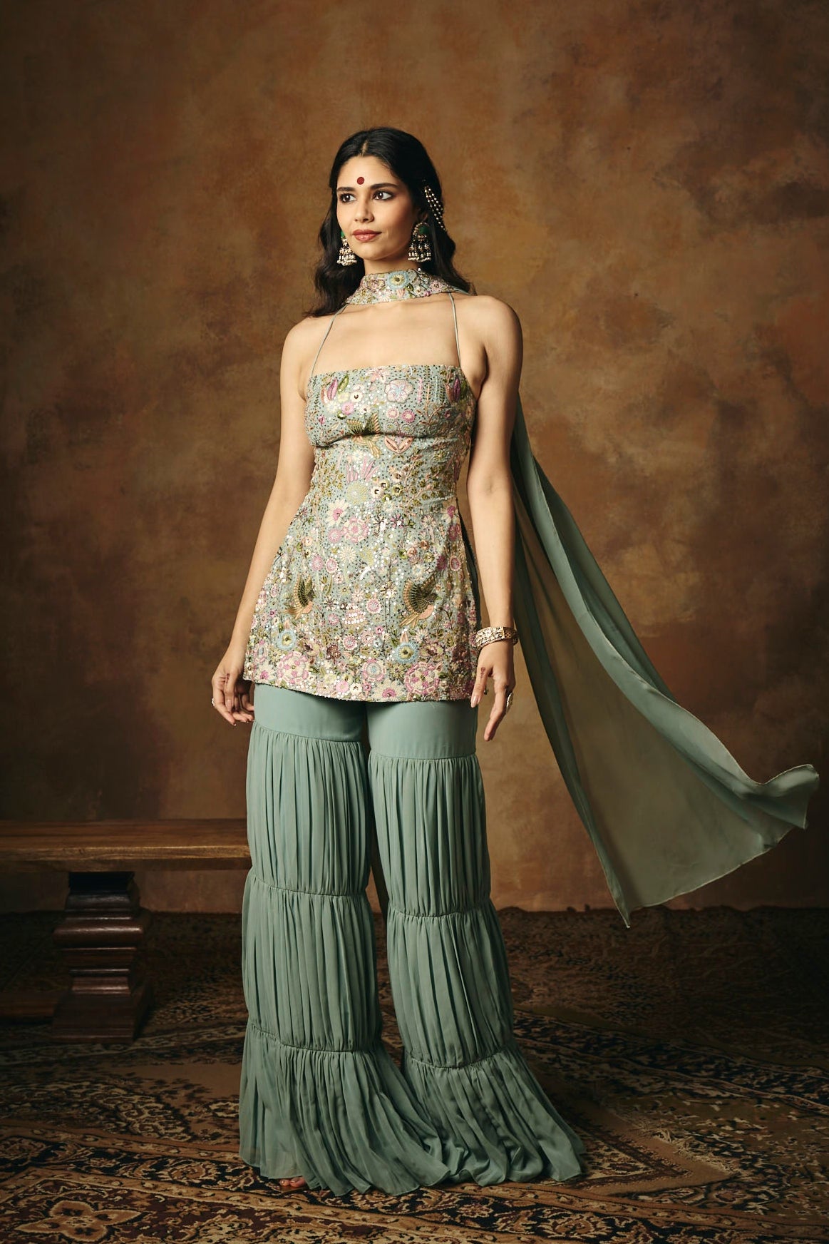 Indu Blue Embroidered Sharara Set