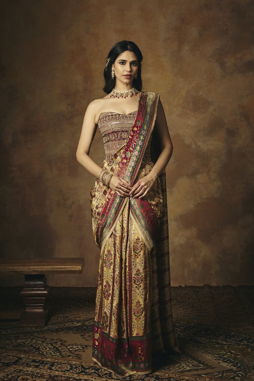 Vasundhara Banarasi Tissue Pre Draped Saree Set