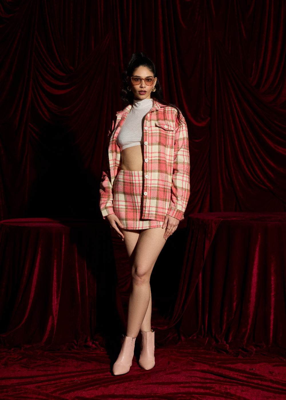 Sugarplum Pink and White Plaid Mini Skirt