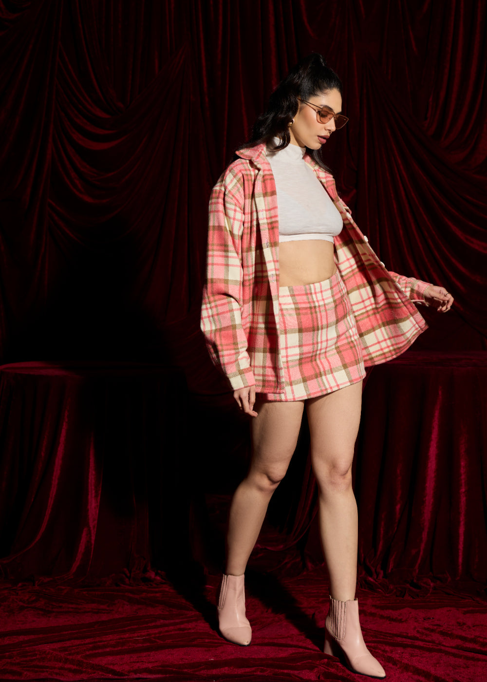 Sugarplum Pink and White Plaid Mini Skirt