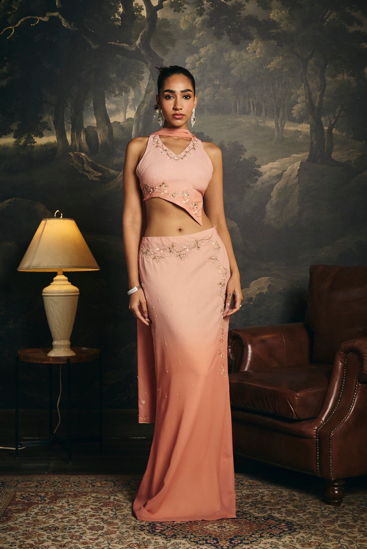 Mridula Peach Ombre Y2K Asymmetrical Lehenga Skirt Set