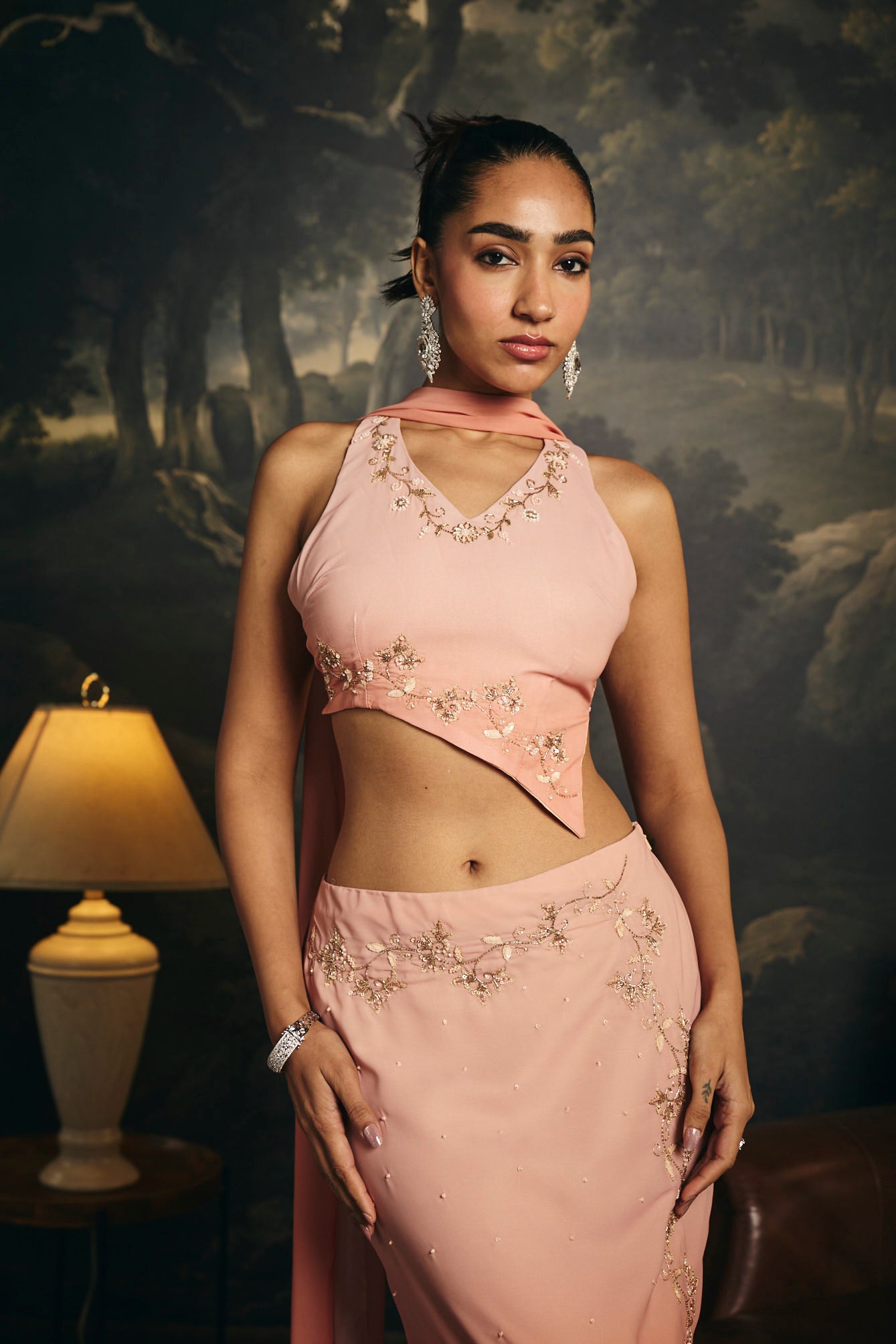 Mridula Peach Ombre Y2K Asymmetrical Lehenga Skirt Set