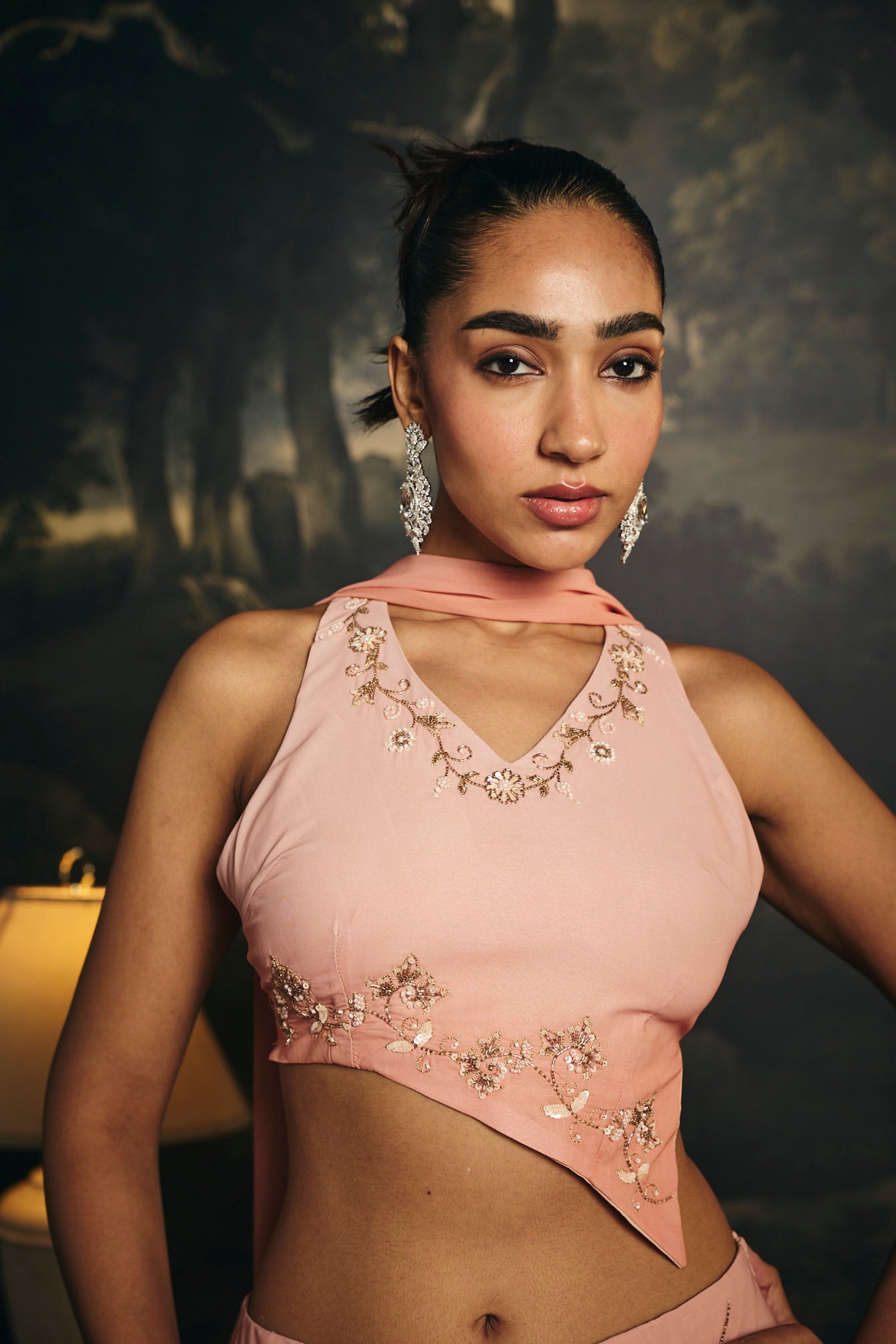 Mridula Peach Ombre Y2K Asymmetrical Lehenga Skirt Set