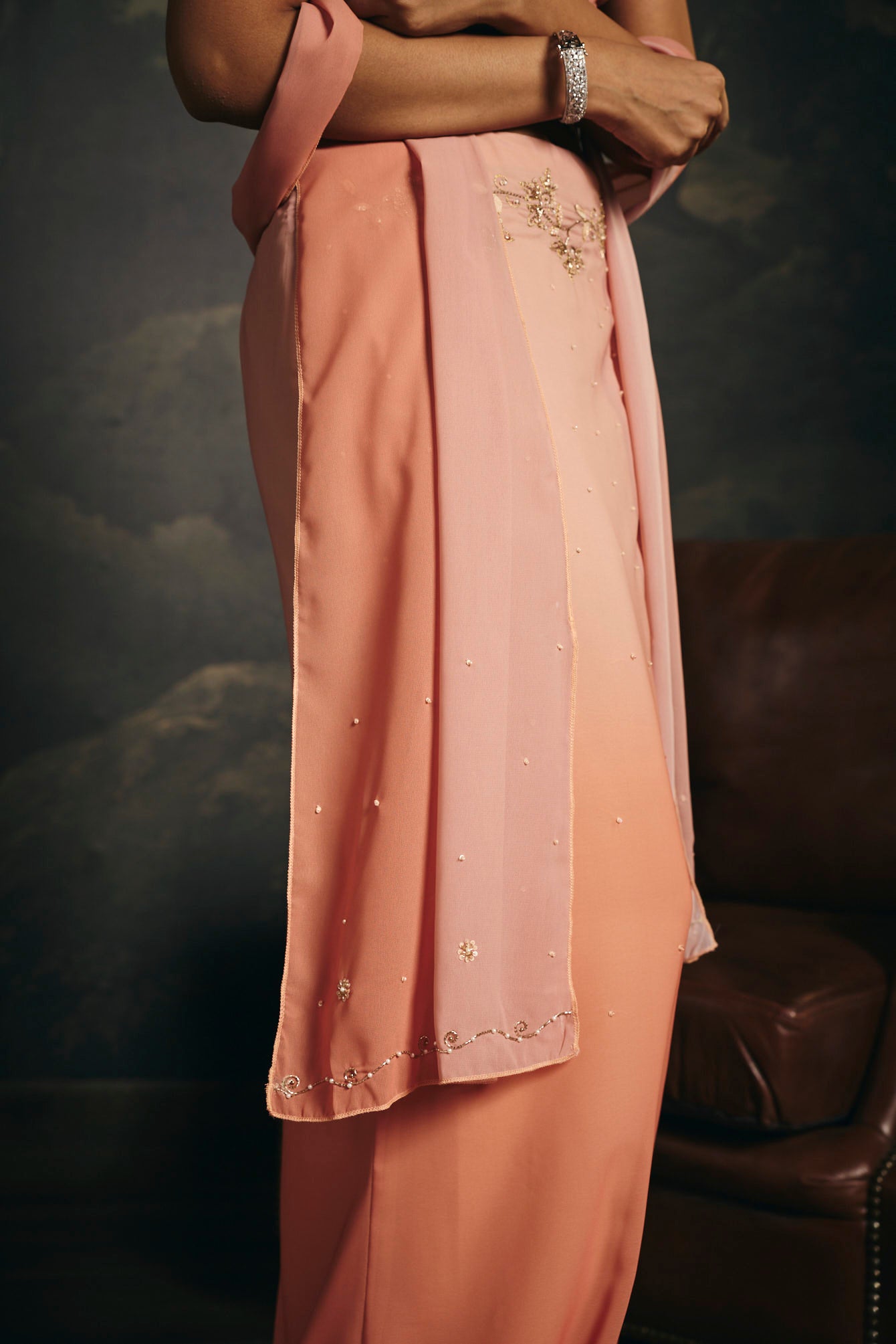 Mridula Peach Ombre Y2K Asymmetrical Lehenga Skirt Set
