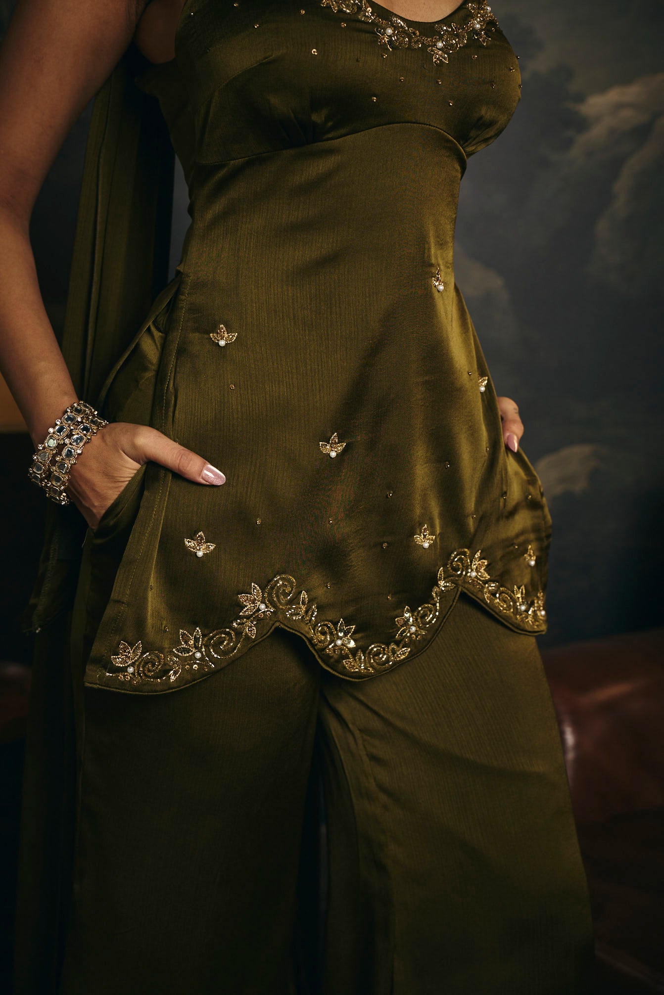 Chaaya Olive Embroidered Y2K Kurta Set