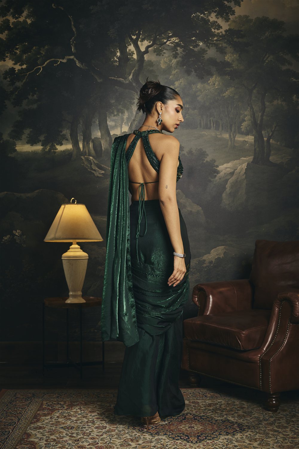 Kadambari Emerald Green Hand Embroidered Saree Set